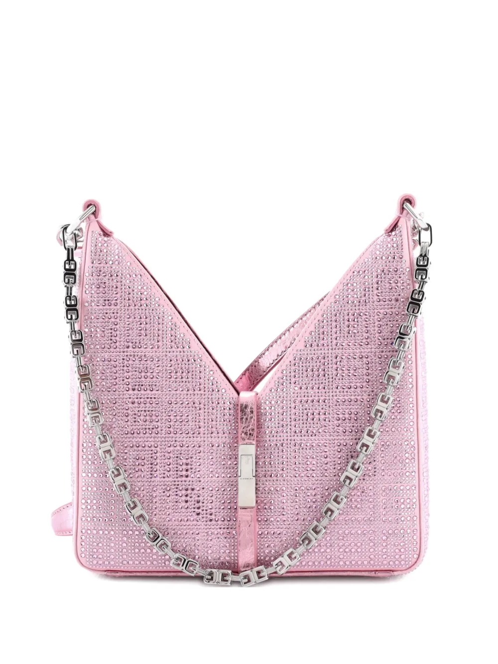 Pre-owned Givenchy Cut Out Shoulder Bag Crystal Embellished Satin Mini Crossbody Bag In Pink