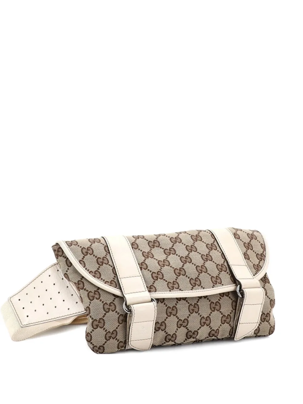 Gucci Pre-Owned Double Belt Flap Messenger GG Canvas with Perforated Leather Small crossbody bag - Marrone