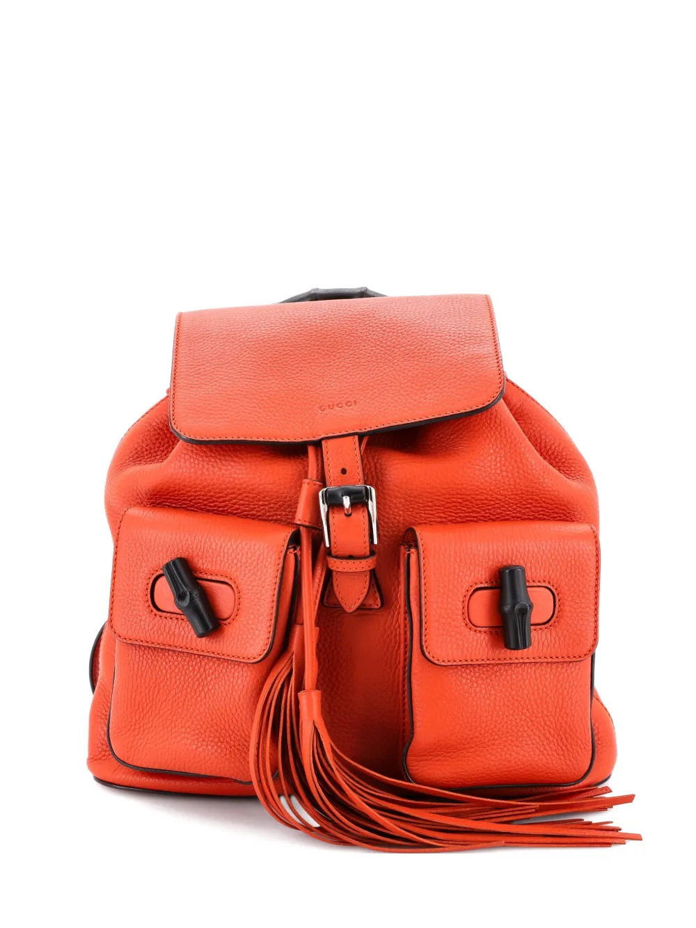 Pre-owned Gucci Bamboo Tassel Leather Medium Backpack In Orange