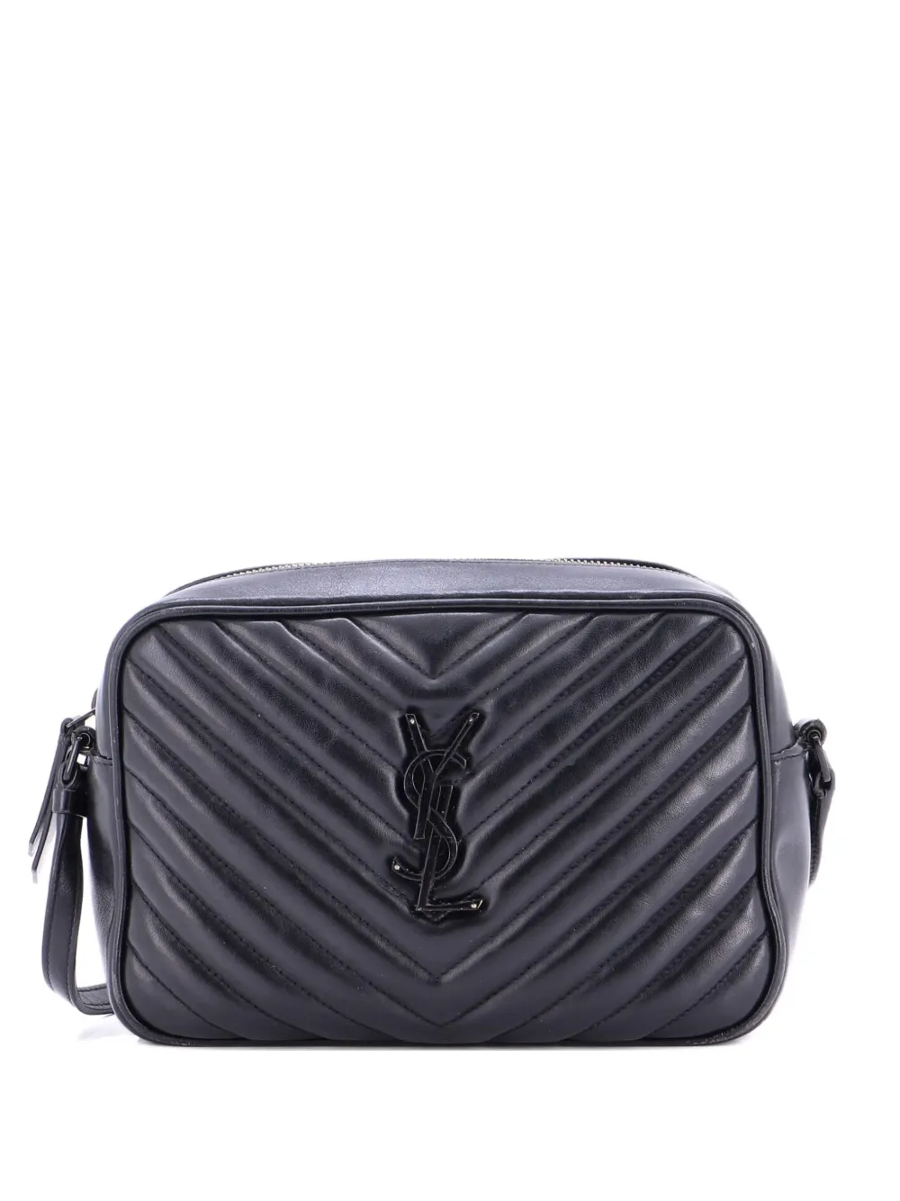 Pre-owned Saint Laurent Lou Camera Bag Matelasse Chevron Leather Small Crossbody Bag In Black