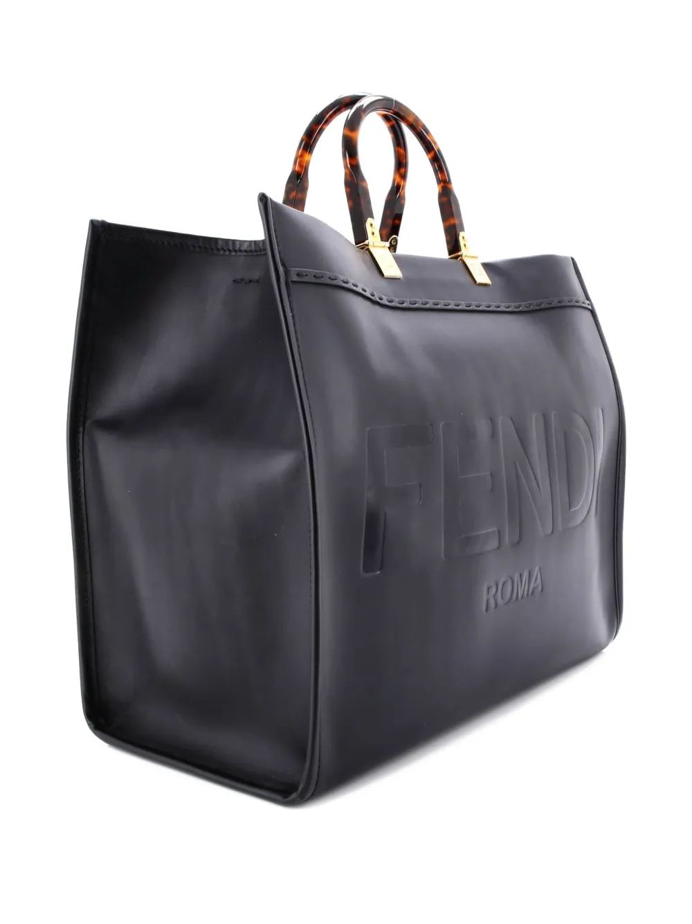 FENDI Pre-owned Sunshine Shopper Leather Large Tote Bag In Black