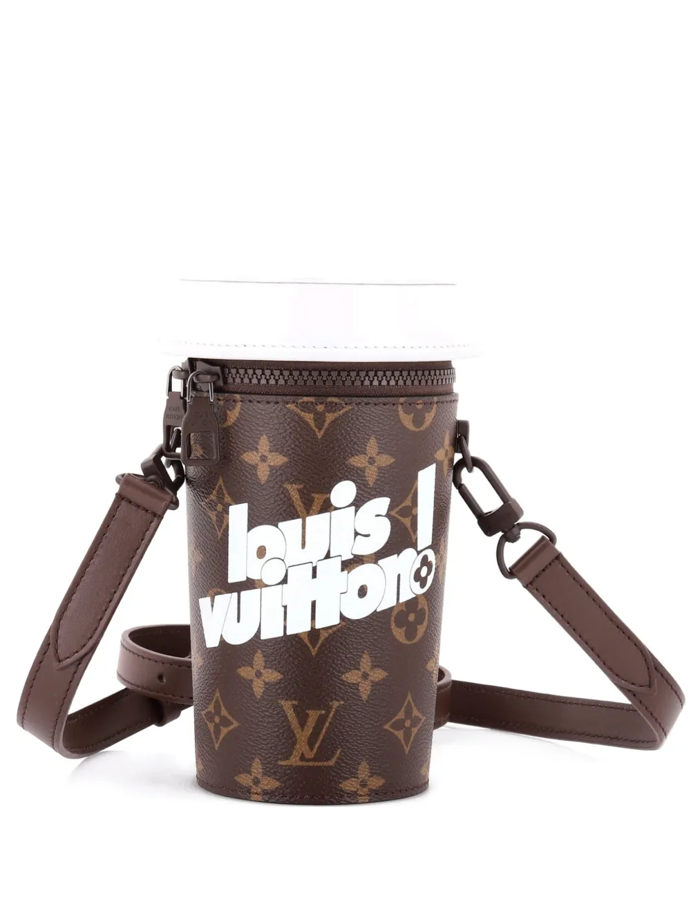 Pre-owned Louis Vuitton Coffee Cup Convertible Pouch Everyday Signature Vintage Monogram Canvas Crossbody Bag In Brown