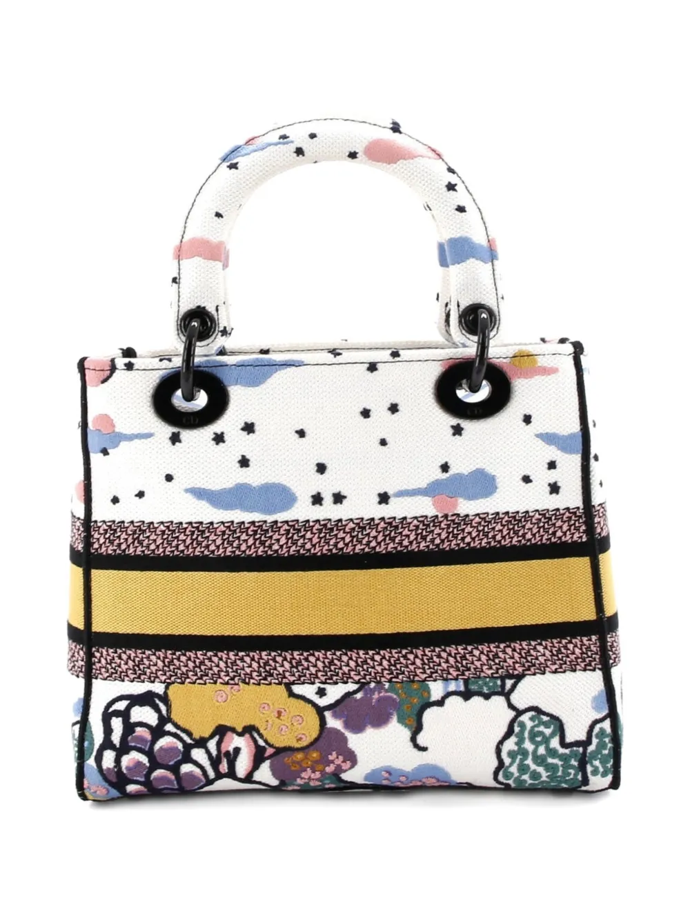 DIOR Pre-owned Lady D-lite Bag Embroidered Canvas Medium Satchel In Multi