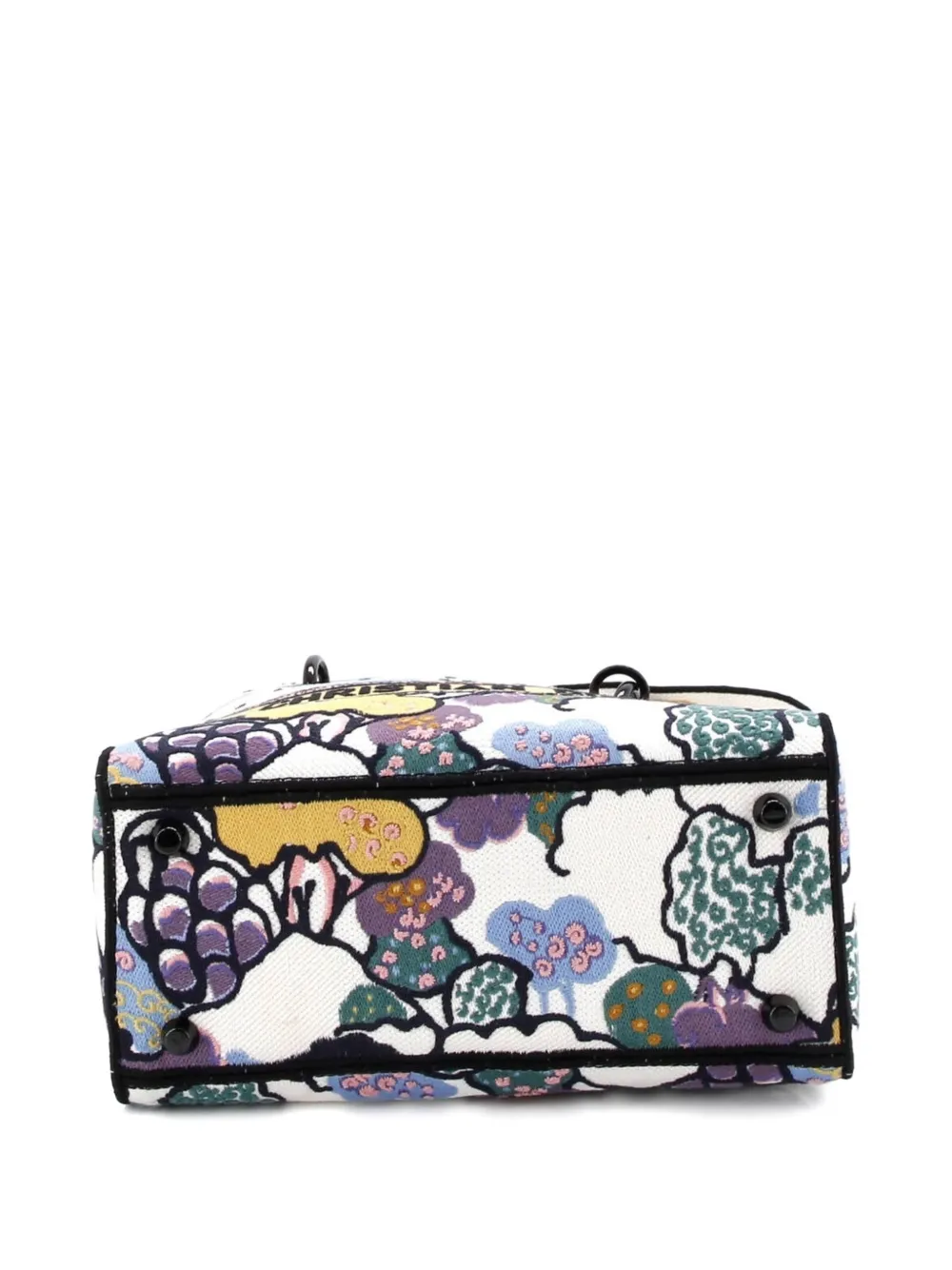 DIOR Pre-owned Lady D-lite Bag Embroidered Canvas Medium Satchel In Multi