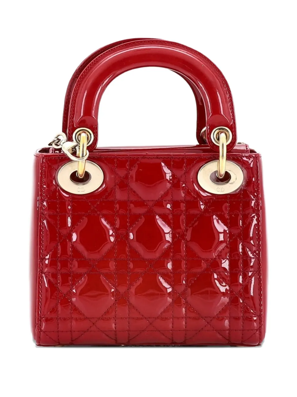 Pre-owned Dior Lady  Chain Bag Cannage Quilt Patent Mini Satchel In Red