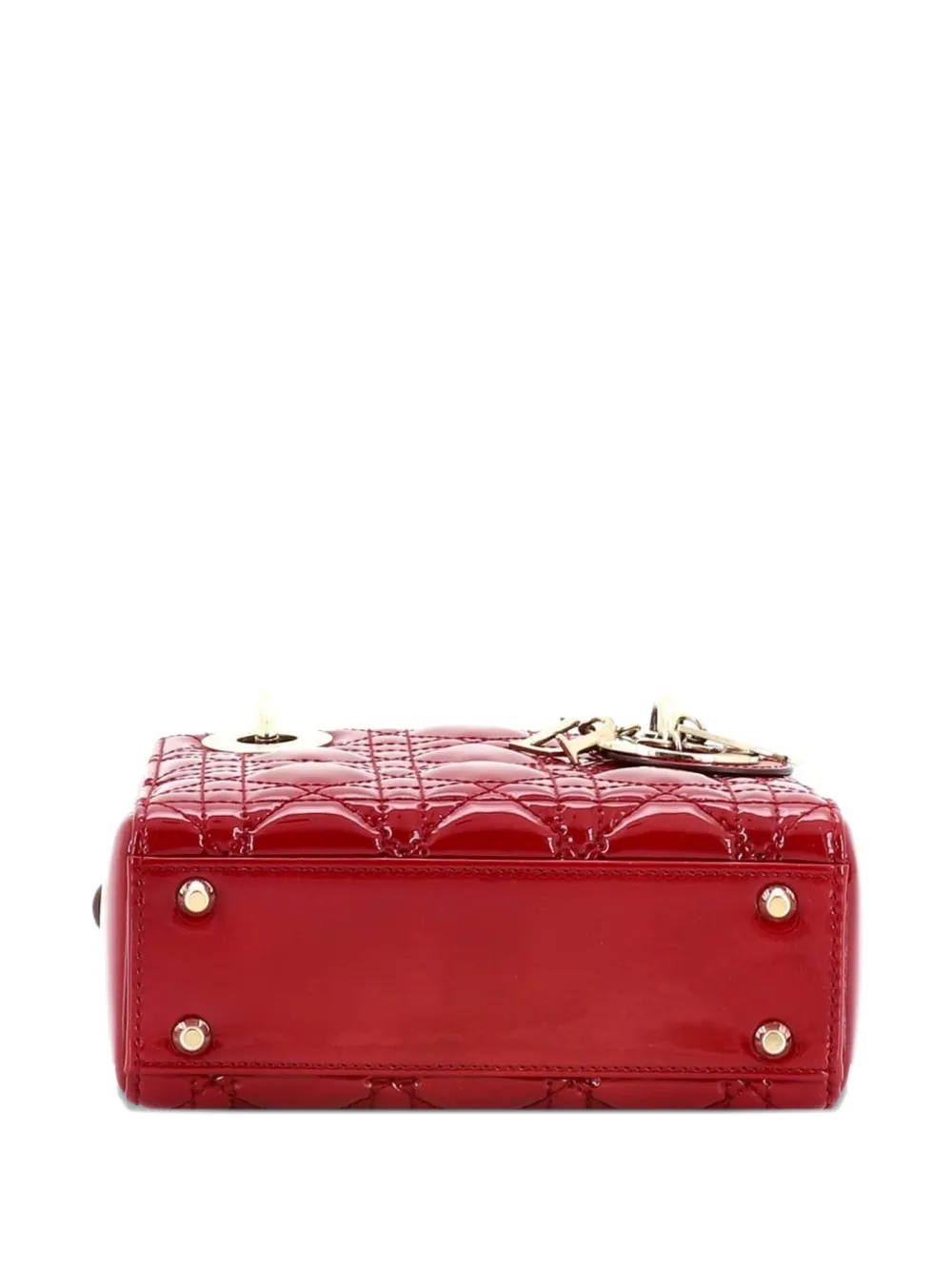 Pre-owned Dior Lady  Chain Bag Cannage Quilt Patent Mini Satchel In Red