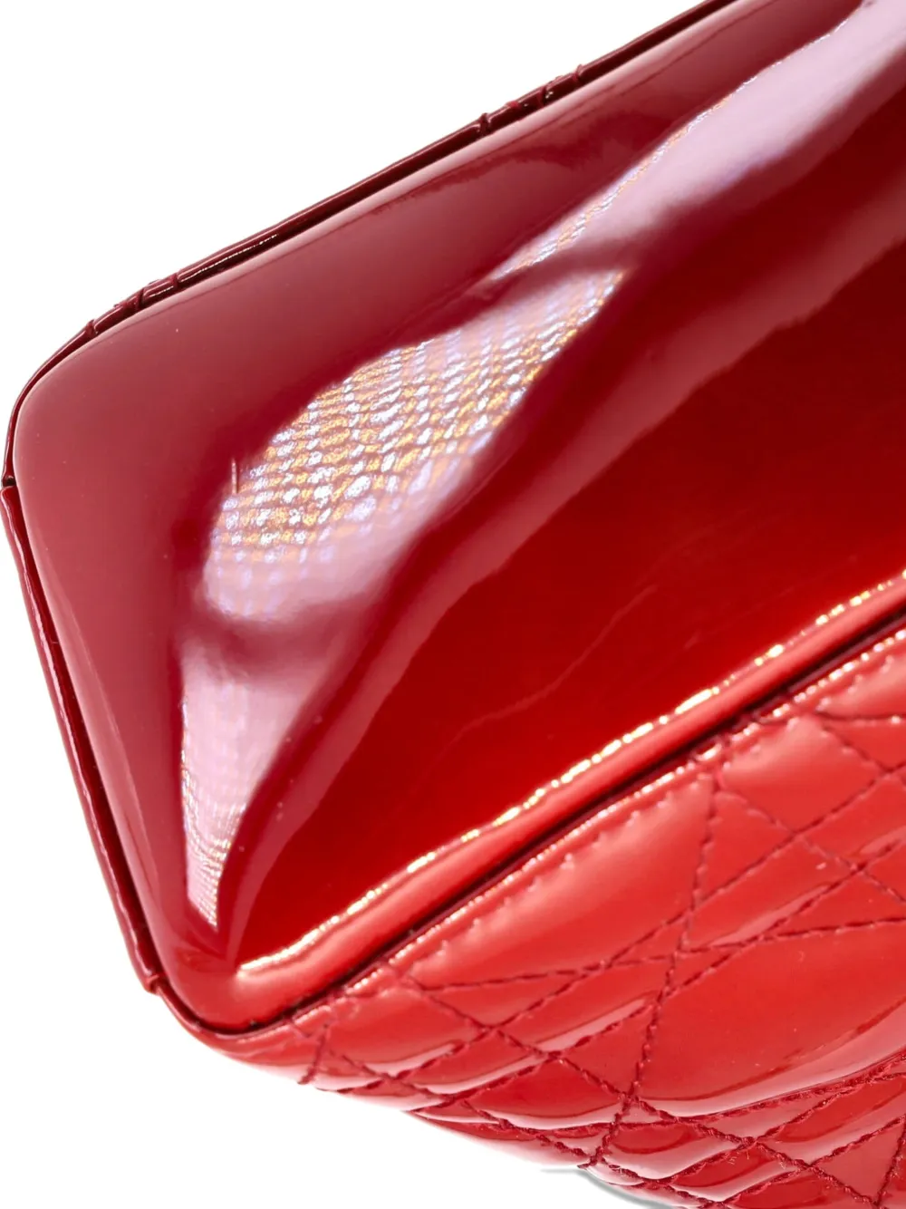 Pre-owned Dior Lady  Chain Bag Cannage Quilt Patent Mini Satchel In Red