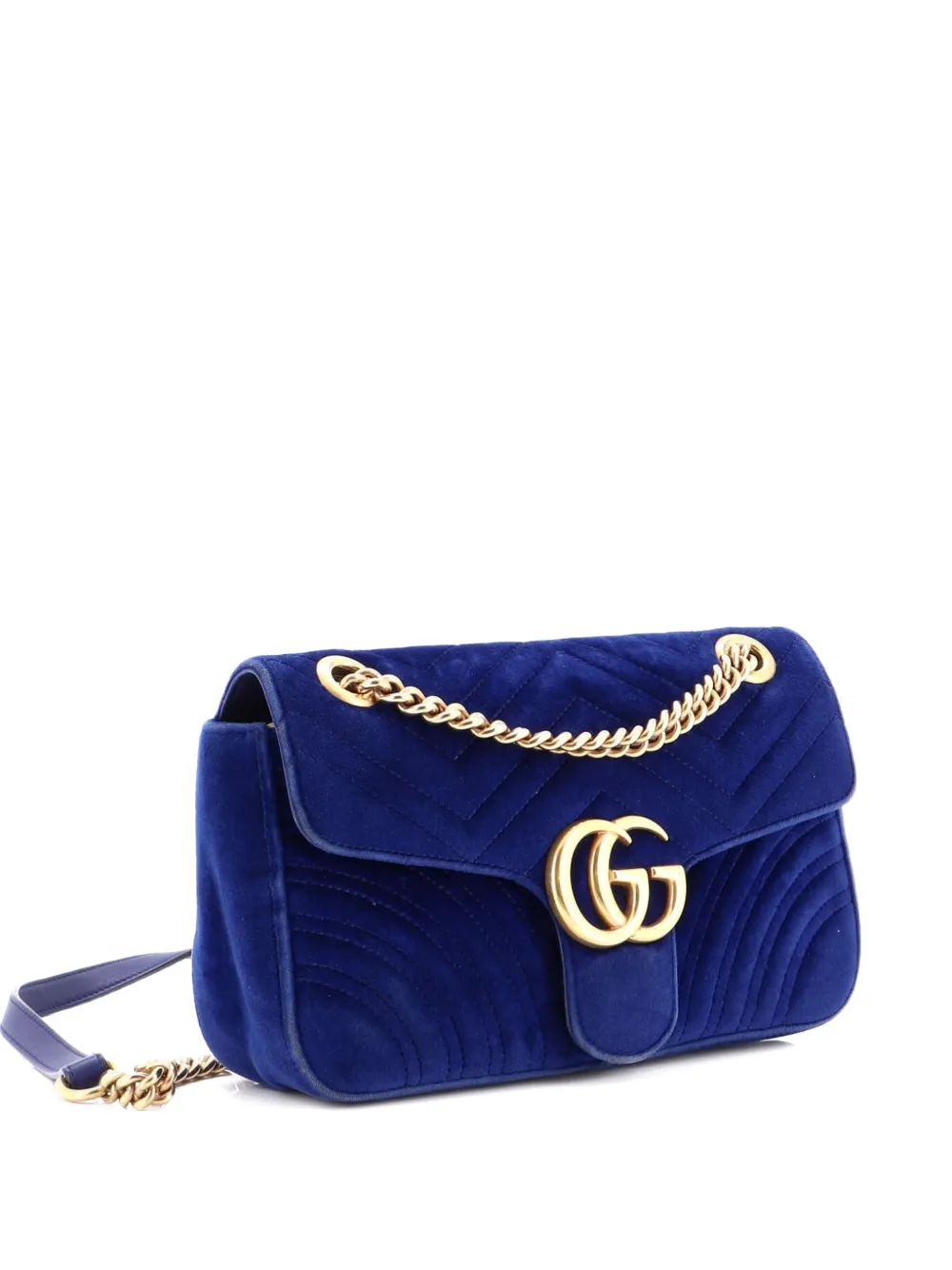 Gucci Pre-Owned GG Marmont Flap Bag Matelasse Velvet Small shoulder bag - Blu
