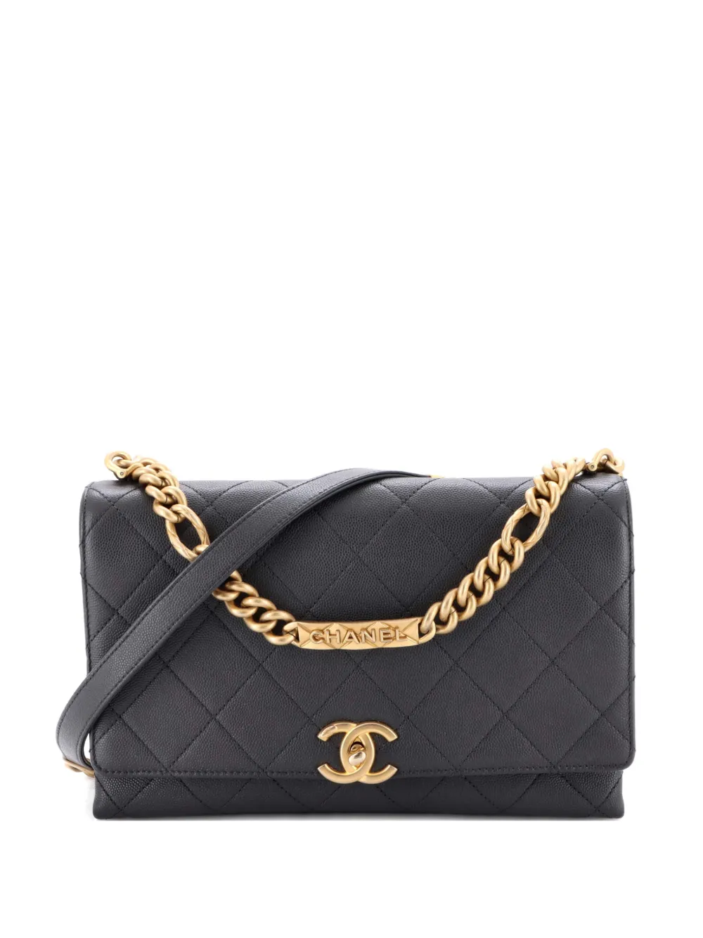 Pre-owned Chanel Bracelet On Chain Flap Bag Quilted Caviar Medium Shoulder Bag In Gray
