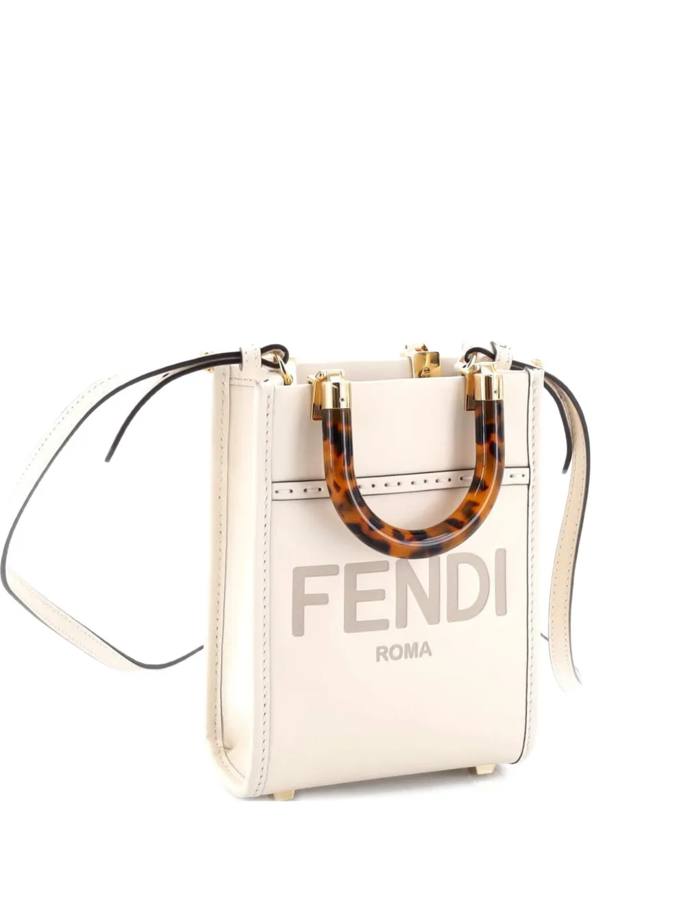 Pre-owned Fendi Sunshine Shopper Tote Leather Mini Crossbody Bag In Neutral