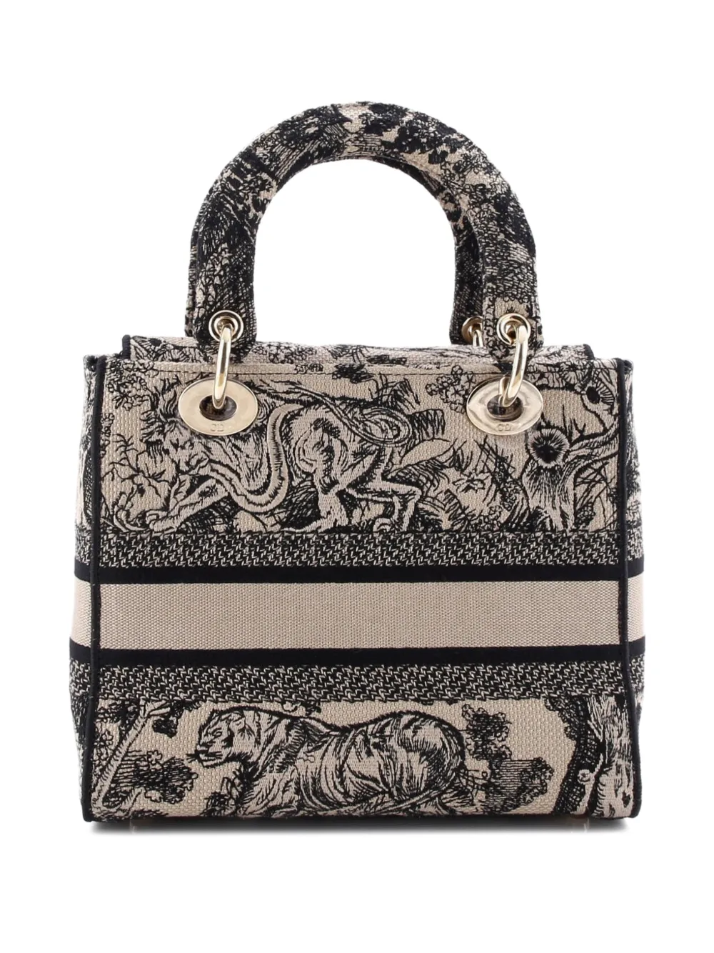 DIOR Pre-owned Lady D-lite Bag Embroidered Canvas Medium Satchel In Brown