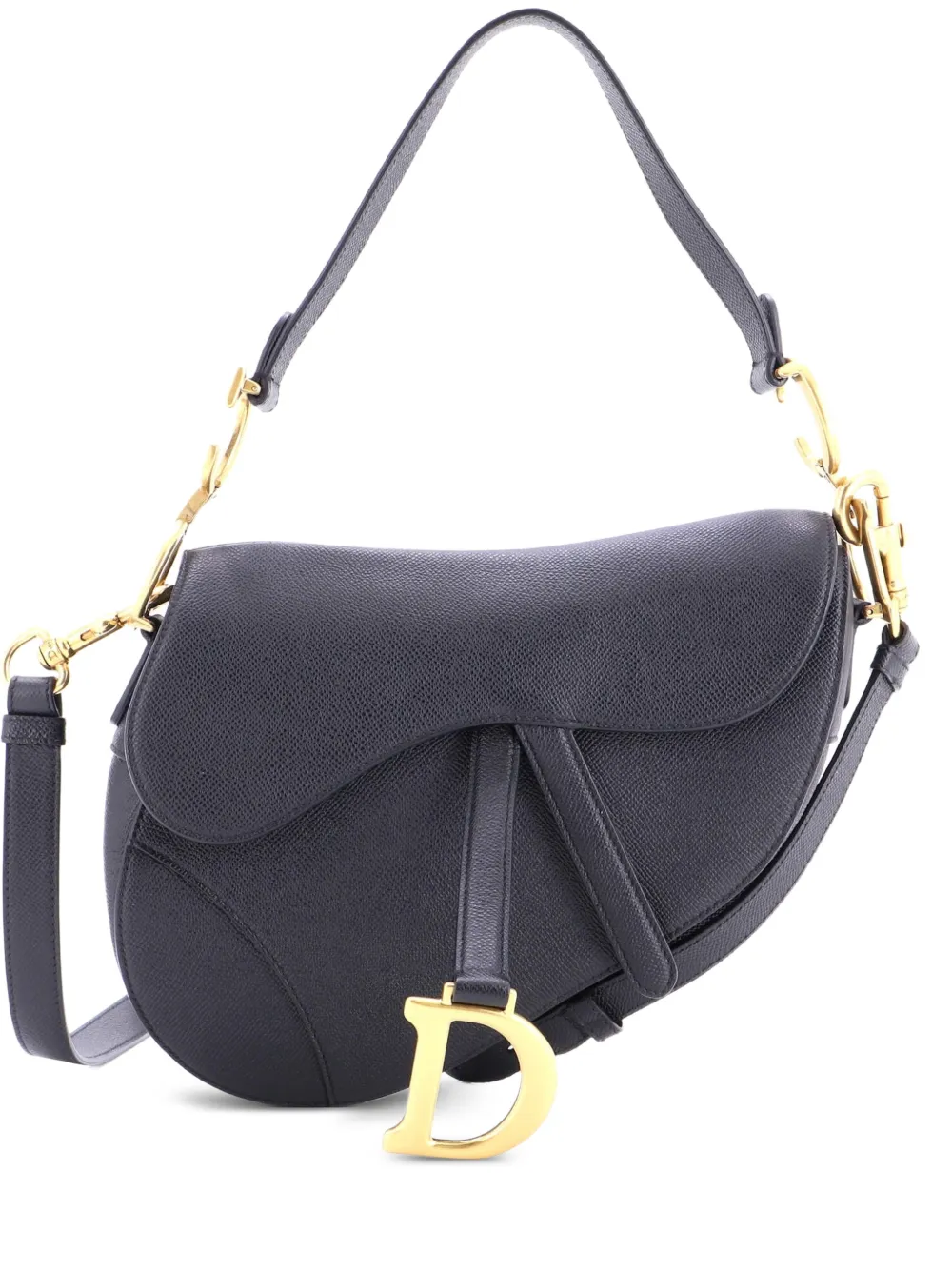 Pre-owned Dior Saddle Handbag With Strap Leather Medium Shoulder Bag In Black