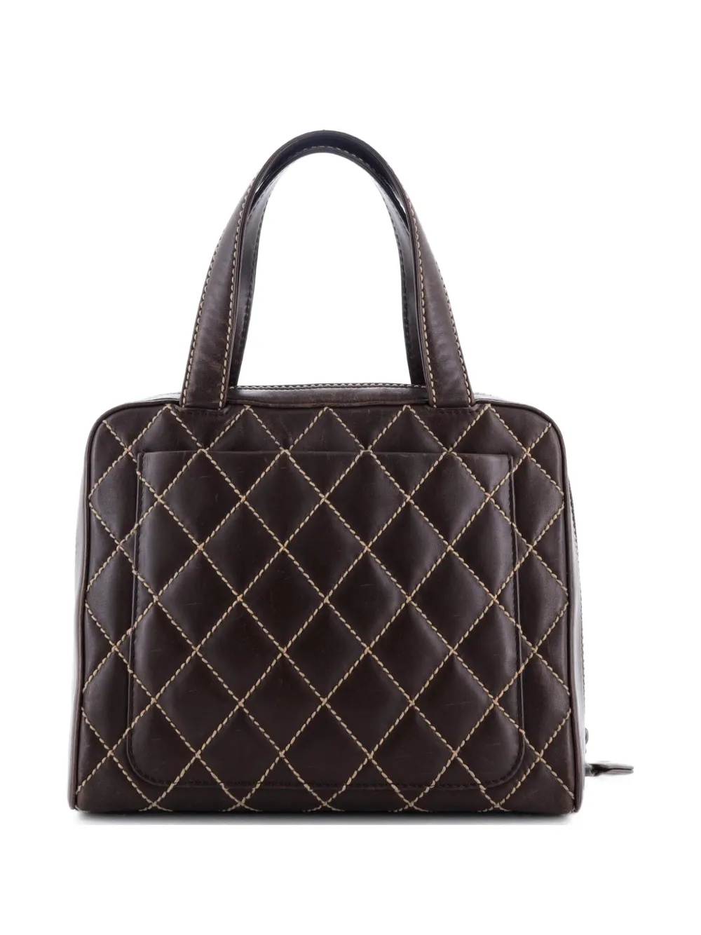 Pre-owned Chanel Surpique Zip Around Quilted Leather Medium Satchel In Brown