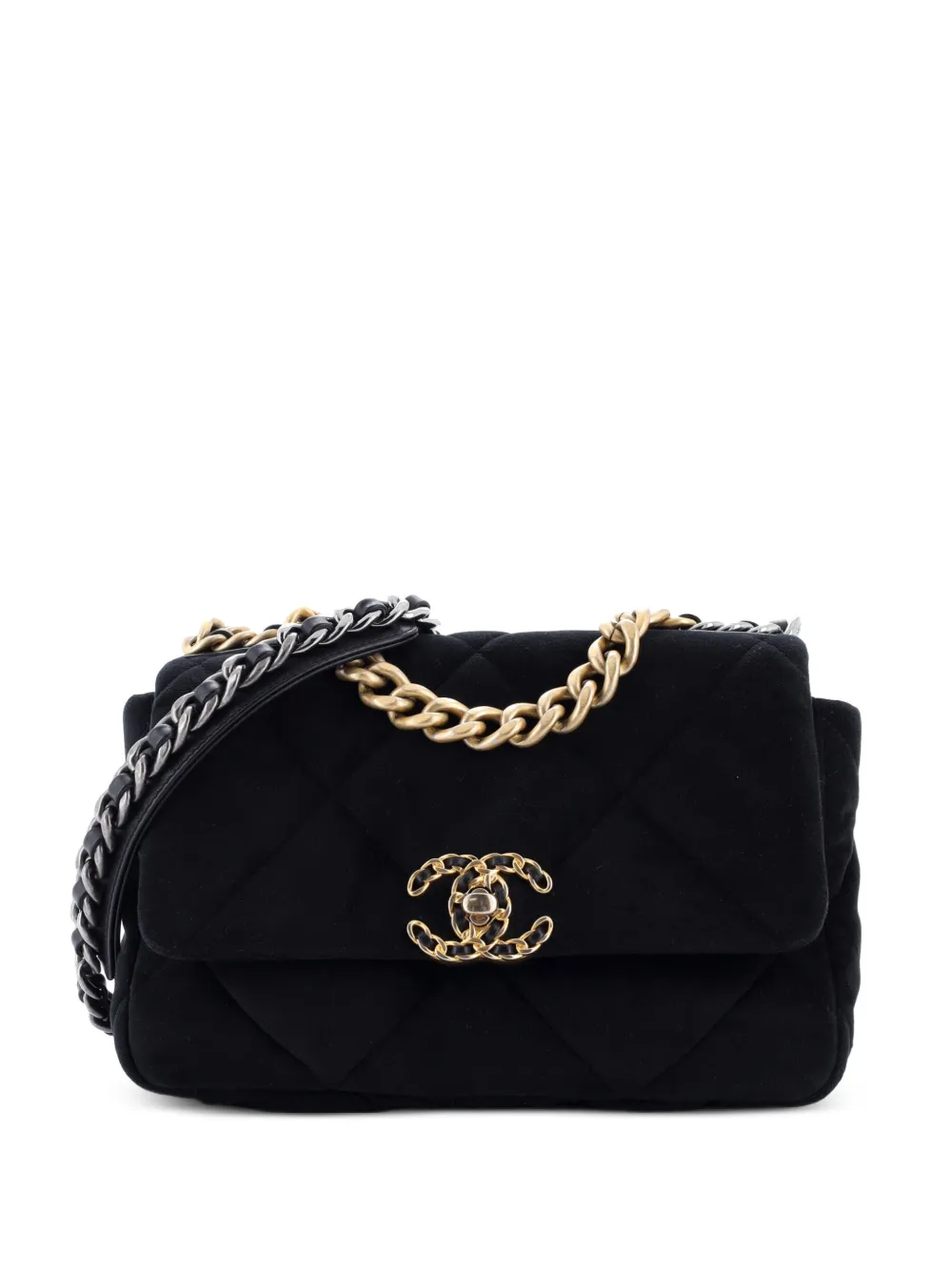 Pre-owned Chanel 19 Flap Bag Quilted Velvet Medium Shoulder Bag In Black