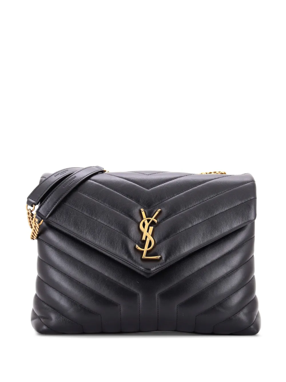 Pre-owned Saint Laurent Loulou Matelasse Chevron Leather Medium Shoulder Bag In Black