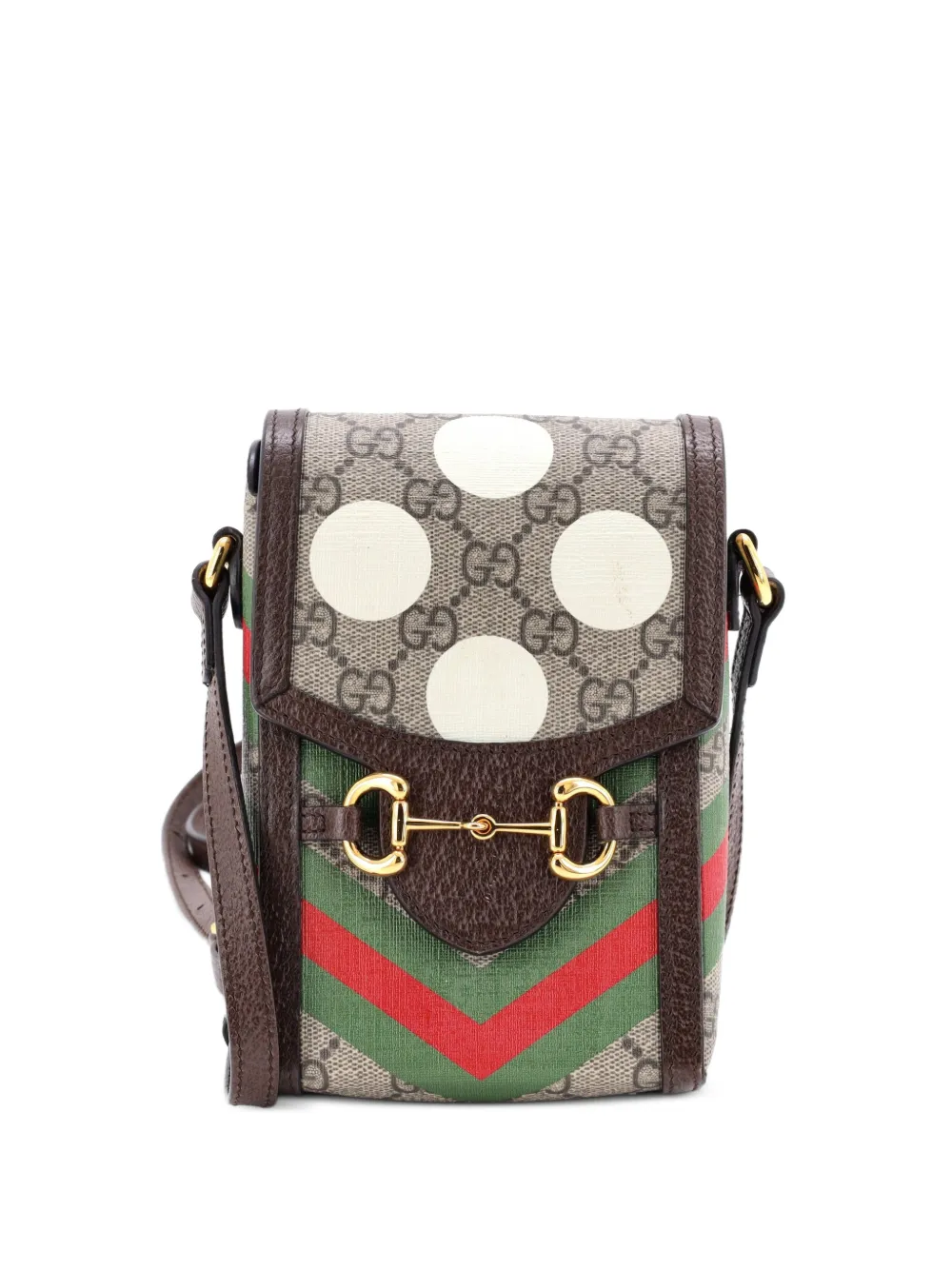 Pre-owned Gucci Horsebit 1955 Printed Gg Coated Canvas Mini Crossbody Bag In Brown