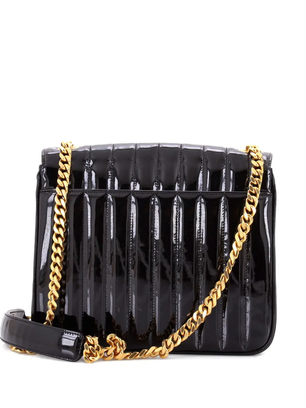Pre-owned Saint Laurent Vicky Vertical Quilted Patent Large Crossbody Bag In Black