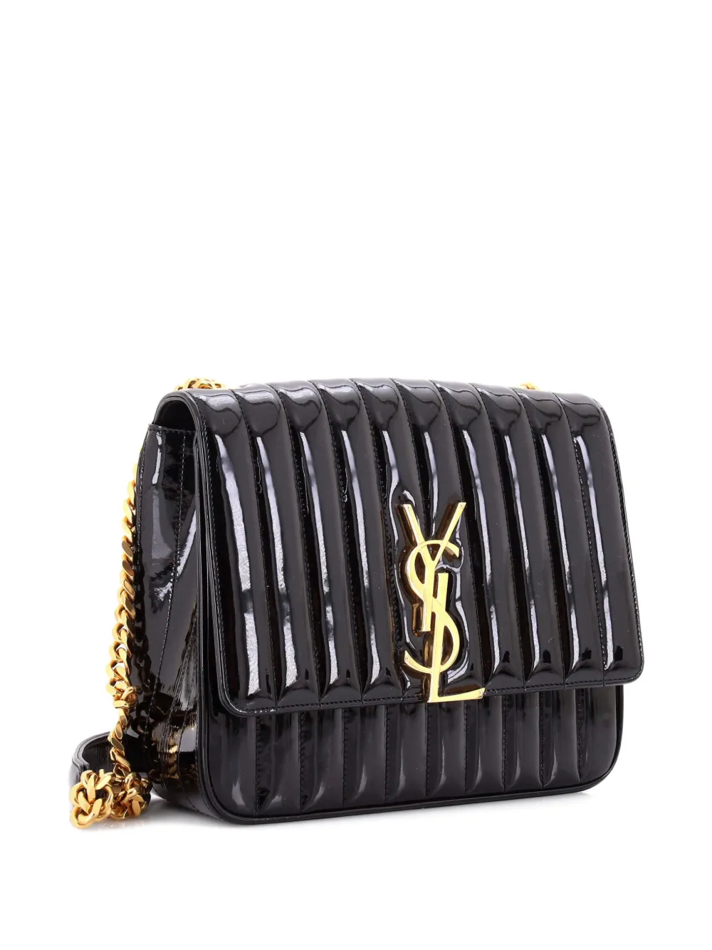 SAINT LAURENT Pre-owned Vicky Vertical Quilted Patent Large Crossbody Bag In Black