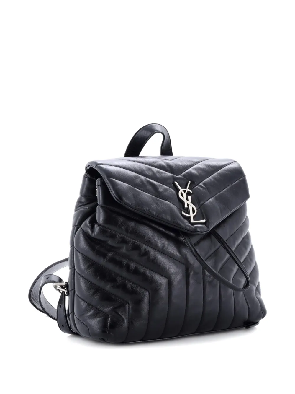 Pre-owned Saint Laurent Loulou Matelasse Chevron Leather Small Backpack In Black
