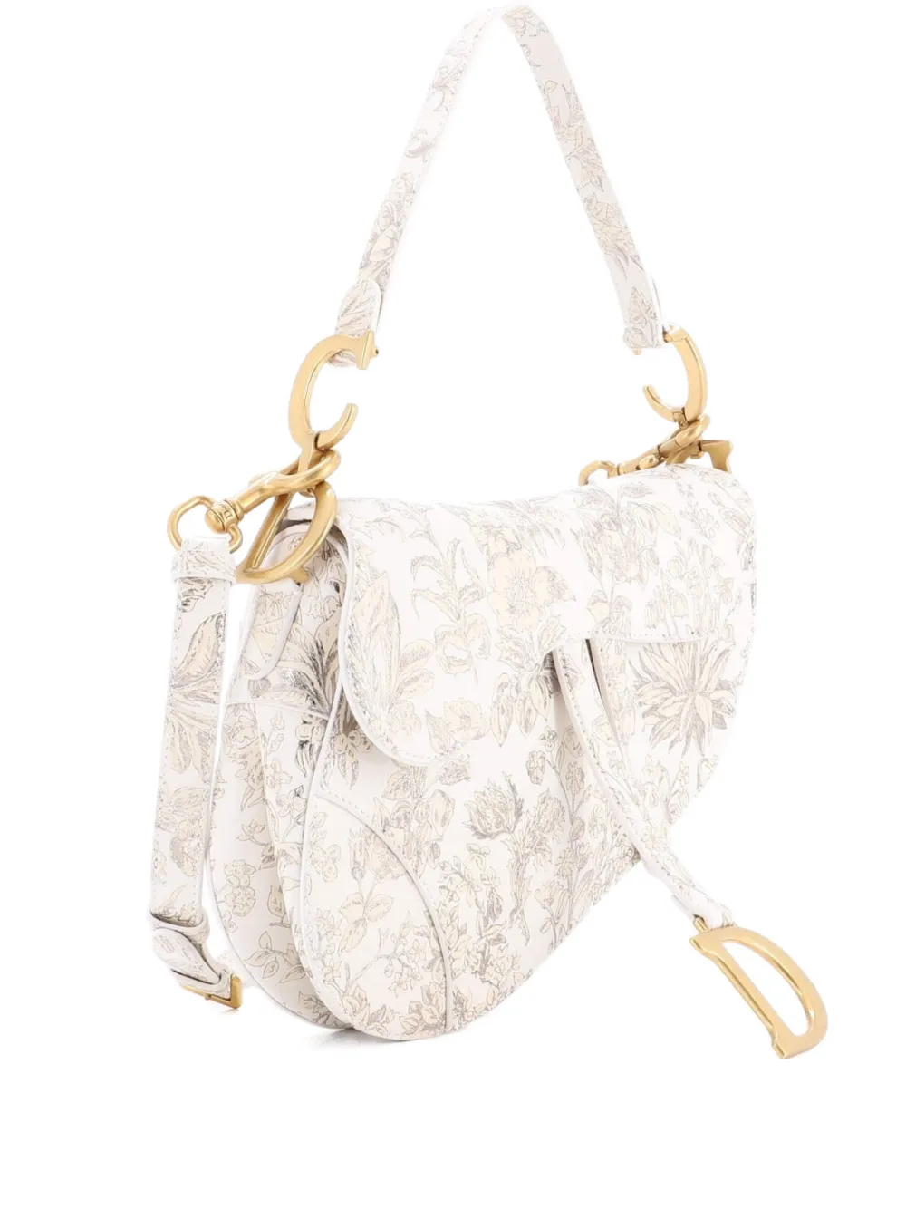 Pre-owned Dior Saddle Handbag With Strap Printed Leather Medium Shoulder Bag In Gold