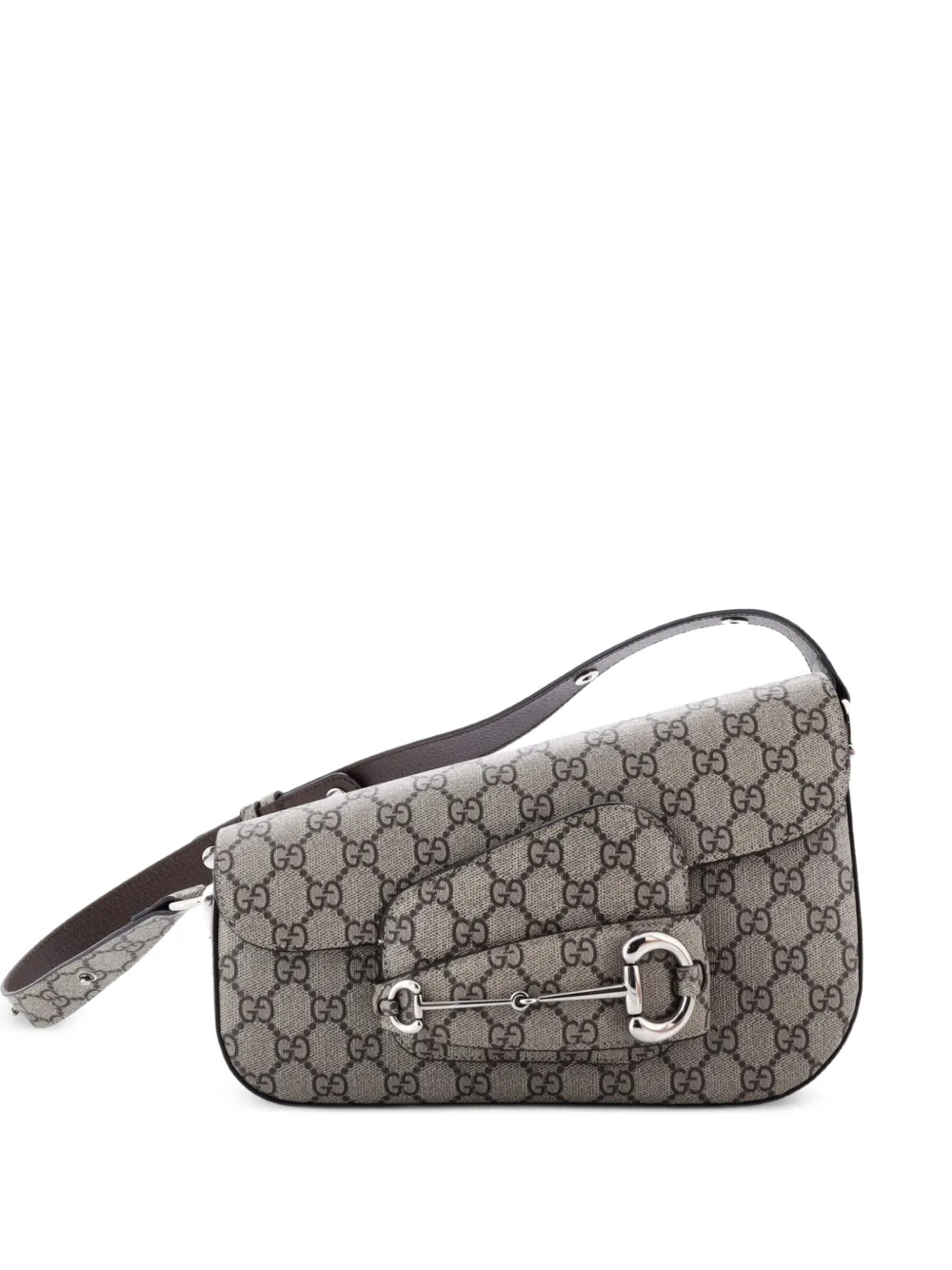 Gucci Pre-Owned Horsebit 1955 Asymmetric GG Coated Canvas Small shoulder bag - Marrone