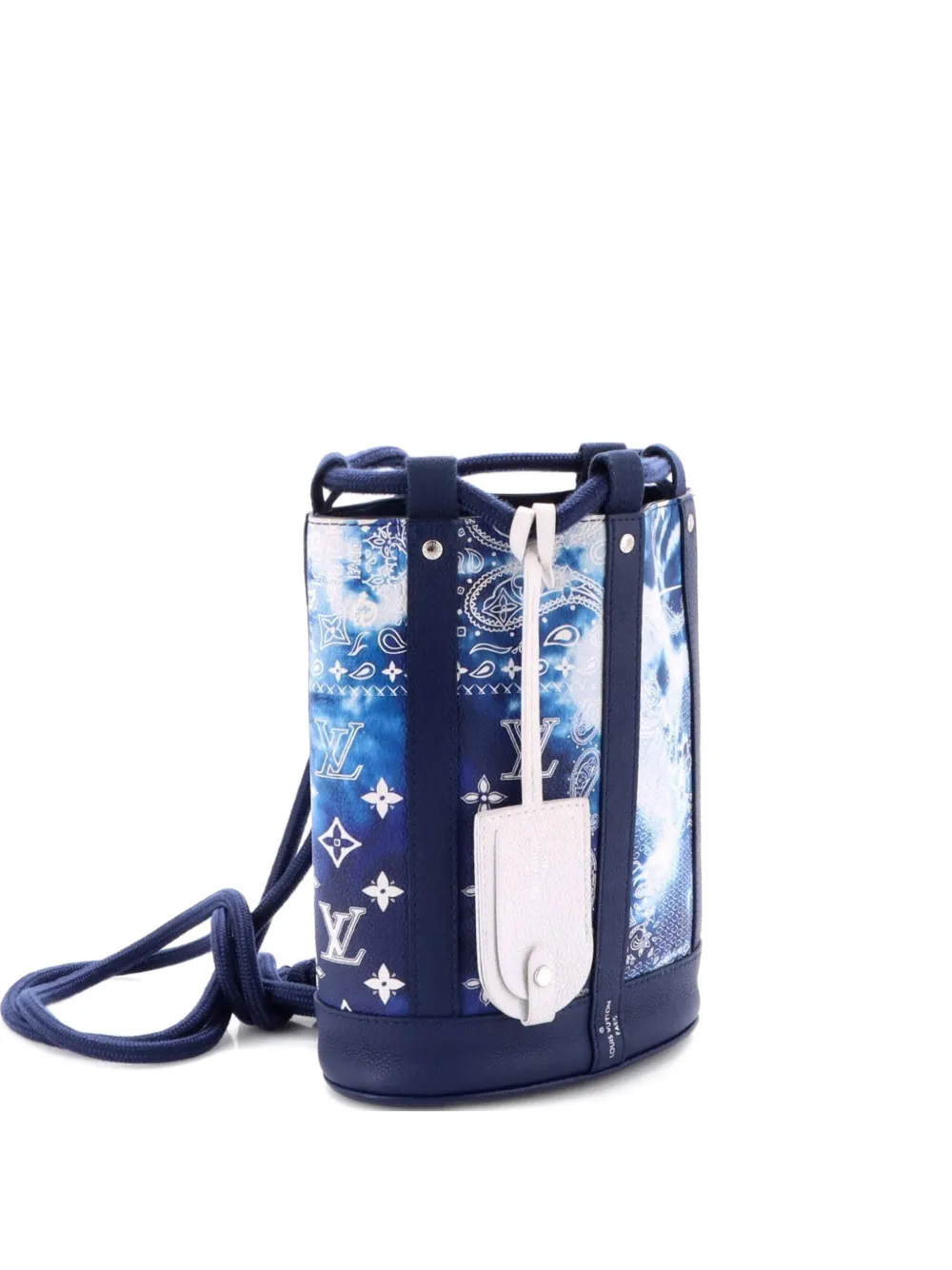 Pre-owned Louis Vuitton Randonnee Limited Edition Monogram Bandana Leather Pm Backpack In Blue