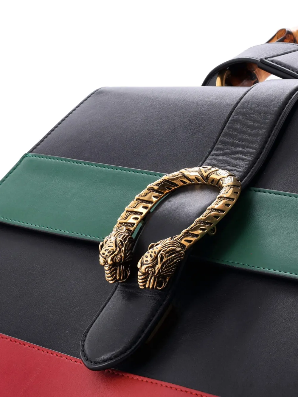 GUCCI Pre-owned Dionysus Bamboo Top Handle Bag Colorblock Leather Large Satchel In Black