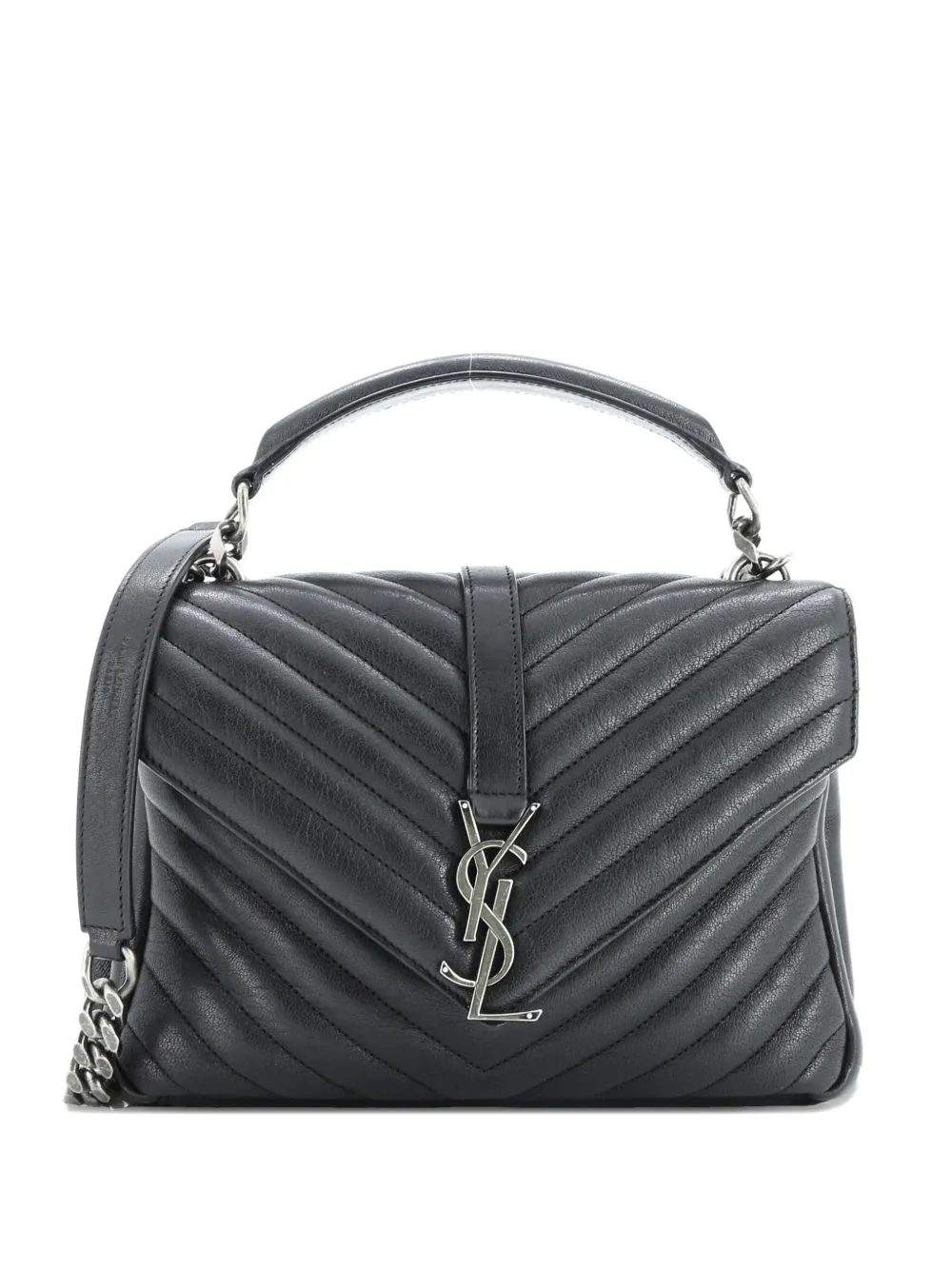 Pre-owned Saint Laurent Classic Monogram College Bag Matelasse Chevron Leather Medium Crossbody Bag In Black