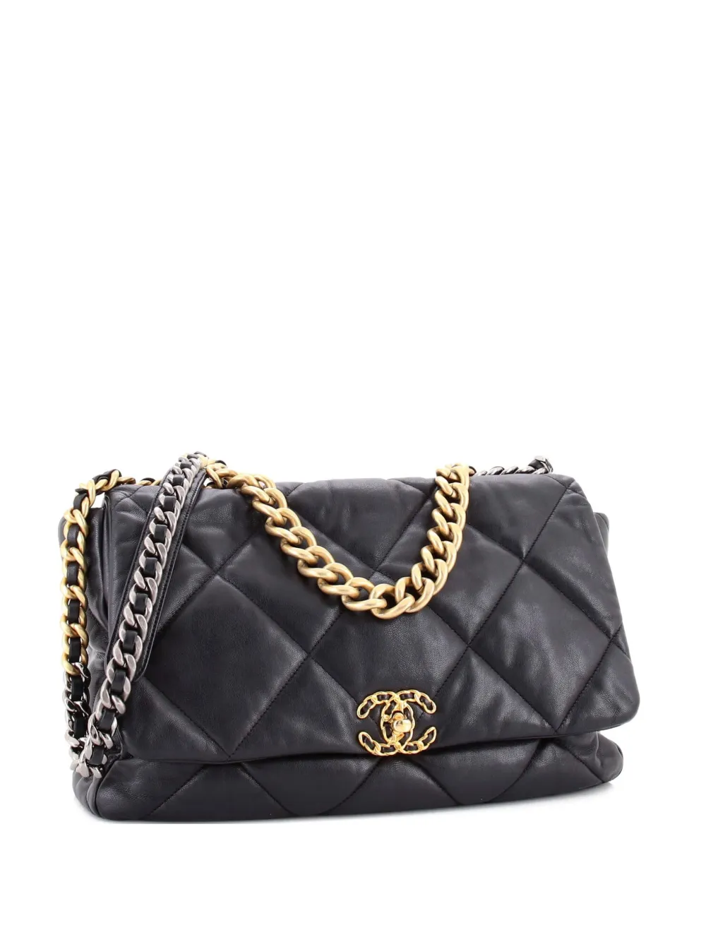 Pre-owned Chanel 19 Flap Bag Quilted Leather Maxi Crossbody Bag In Black
