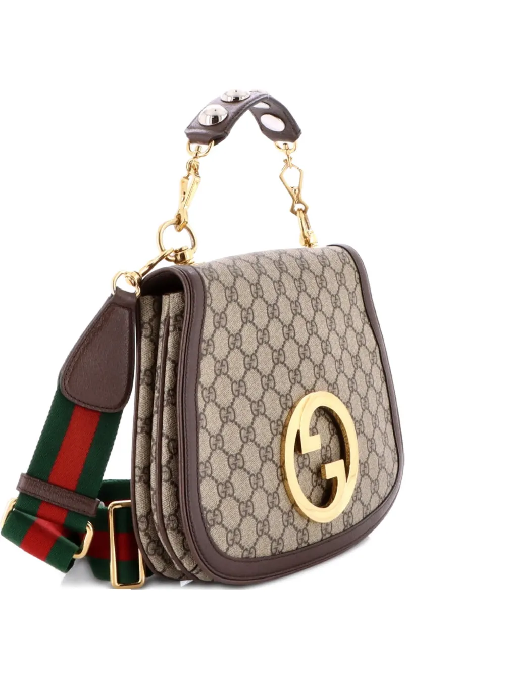 Pre-owned Gucci Blondie Nm Top Handle Bag Gg Coated Canvas Medium Satchel In Brown
