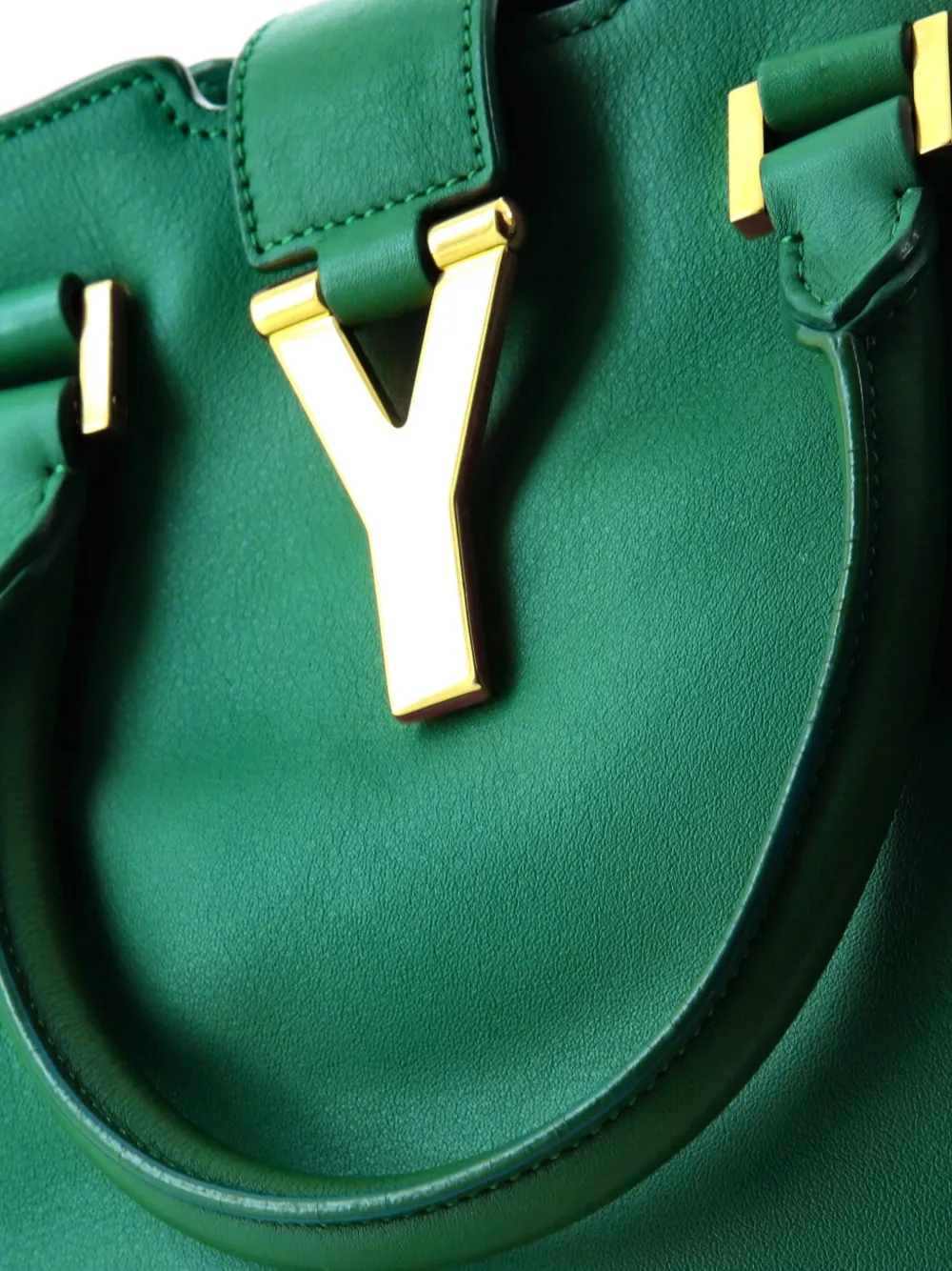 SAINT LAURENT Pre-owned Classic Y Cabas Leather Small Satchel In Green