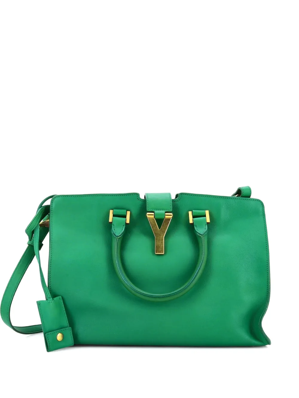 Pre-owned Saint Laurent Classic Y Cabas Leather Small Satchel In Green