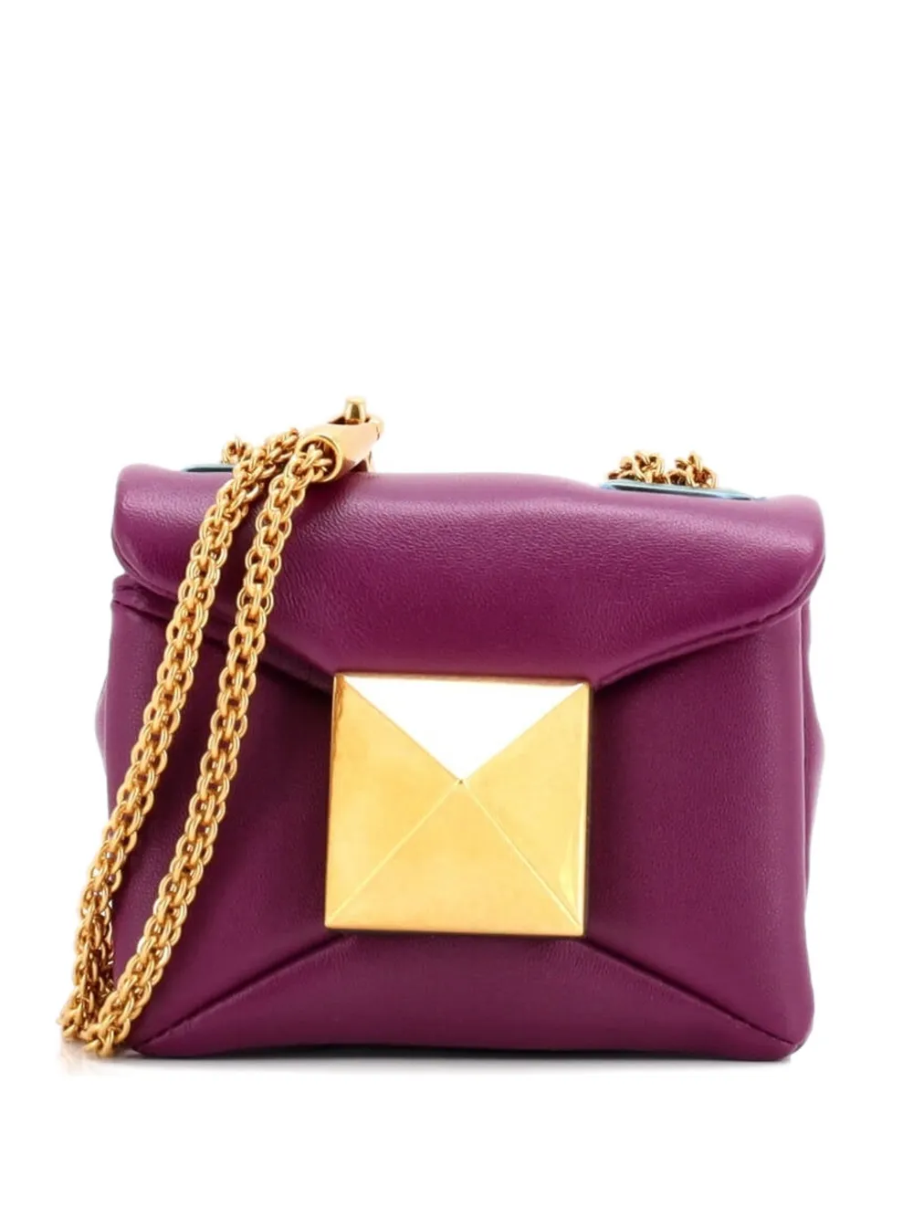 Pre-owned Valentino Garavani One Stud Chain Flap Bag Leather Micro Crossbody Bag In Purple
