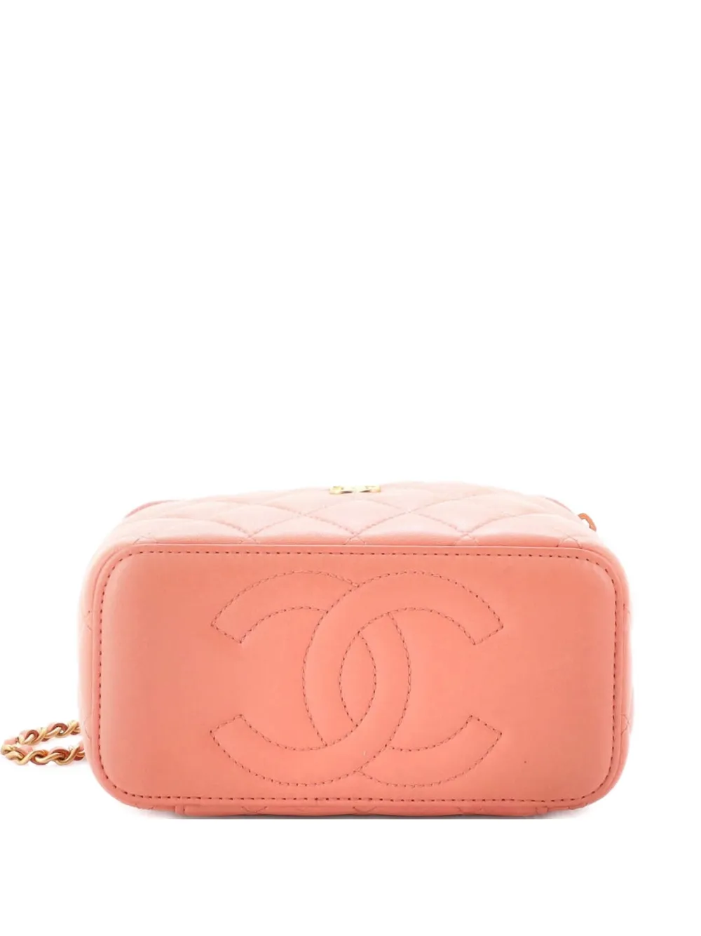 Pre-owned Chanel Pearl Crush Vanity Case With Chain Quilted Lambskin Small Clutch Bag In Pink