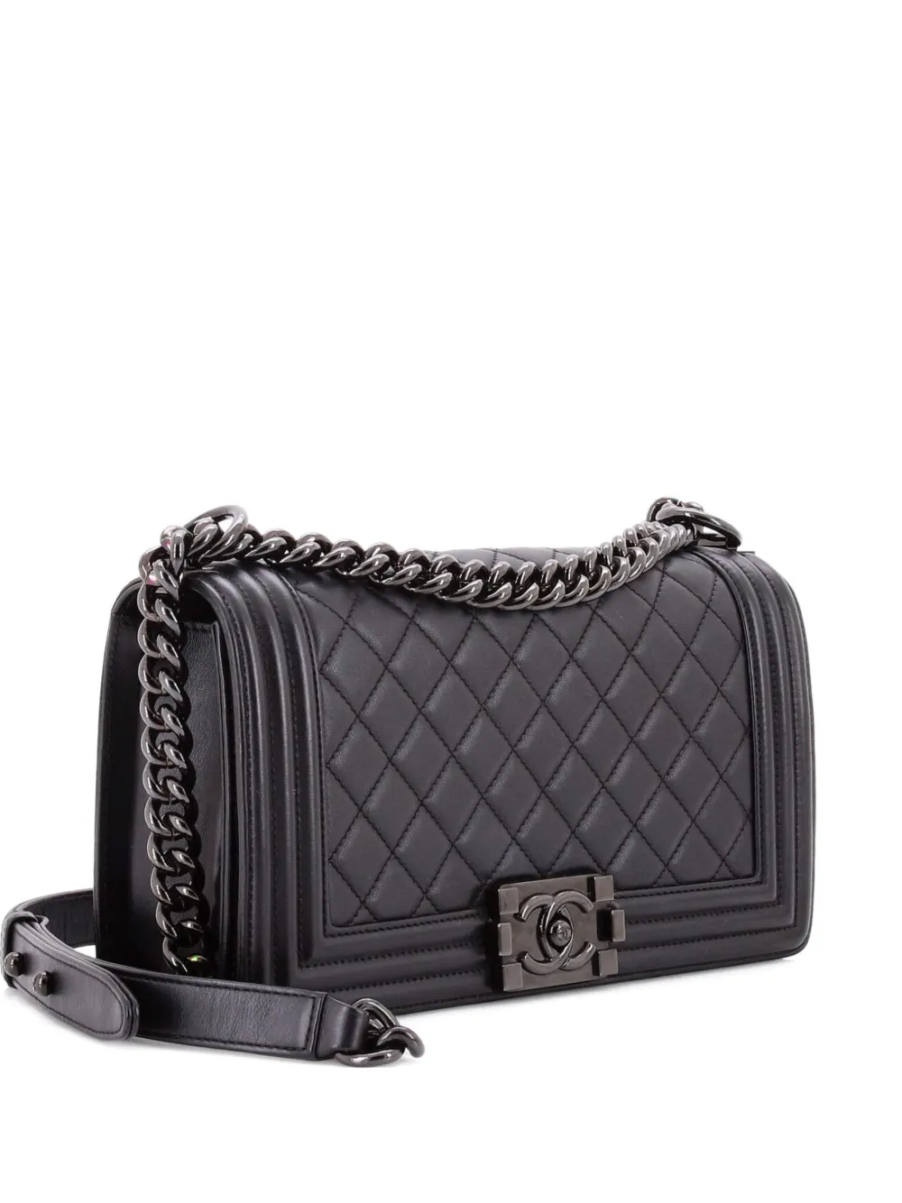 Pre-owned Chanel So Black Boy Flap Bag Quilted Calfskin Old Medium Shoulder Bag