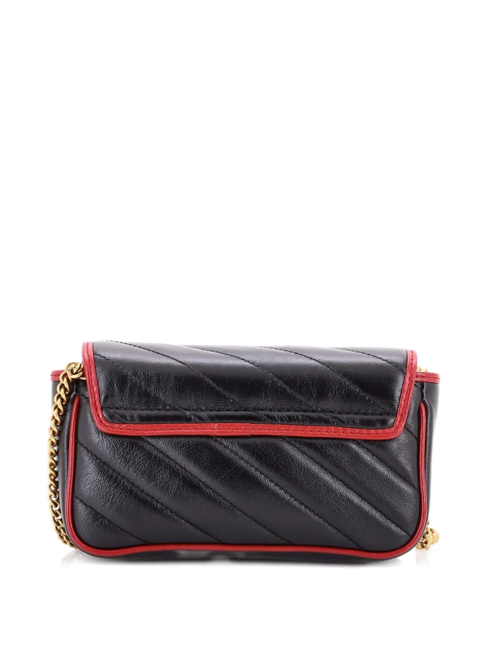 Pre-owned Gucci Gg Marmont Flap Bag Diagonal Quilted Leather Super Mini Crossbody Bag In Black