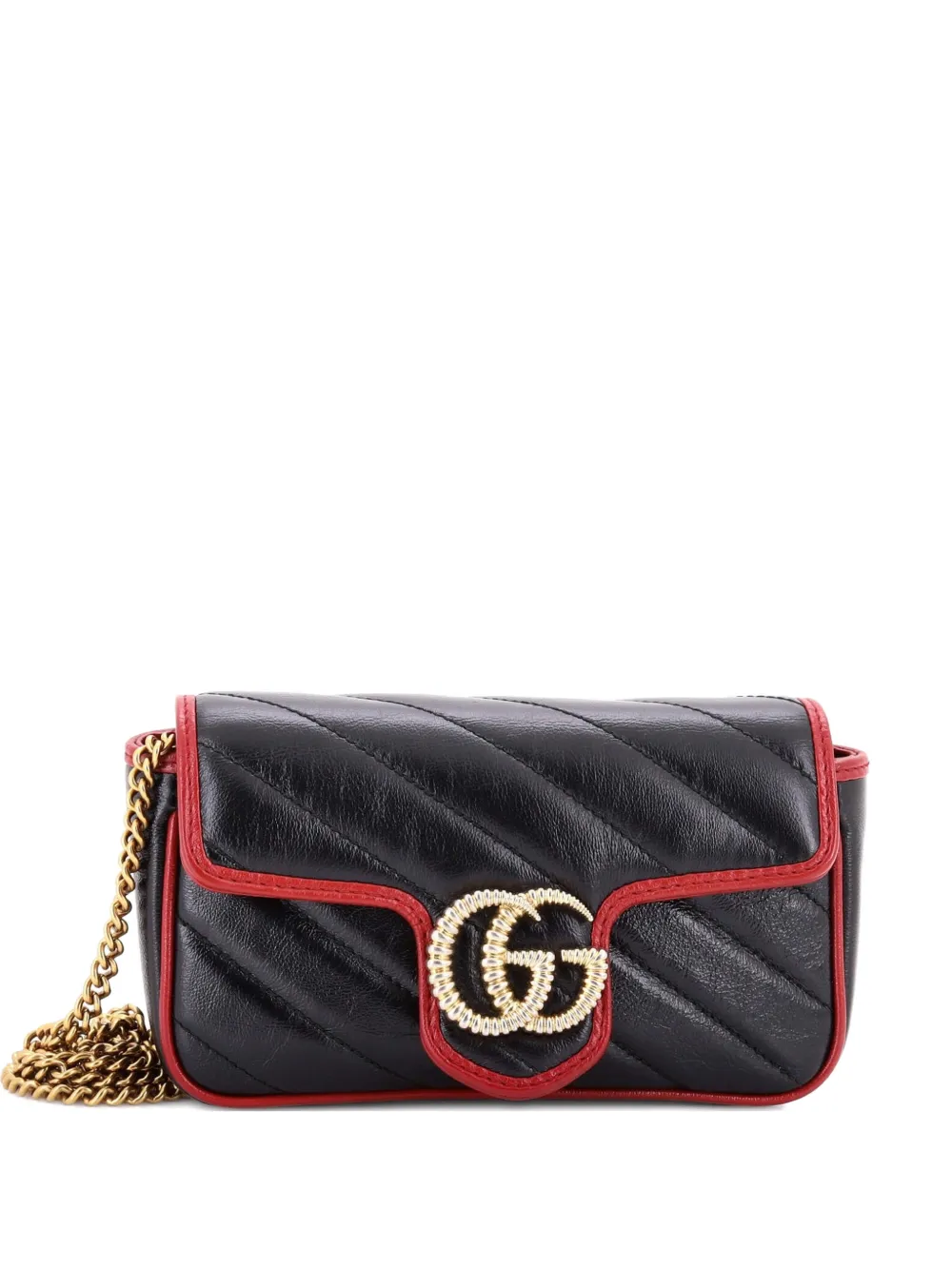 Gucci Pre-Owned GG Marmont Flap Bag Diagonal Quilted Leather Super Mini crossbody bag - Nero