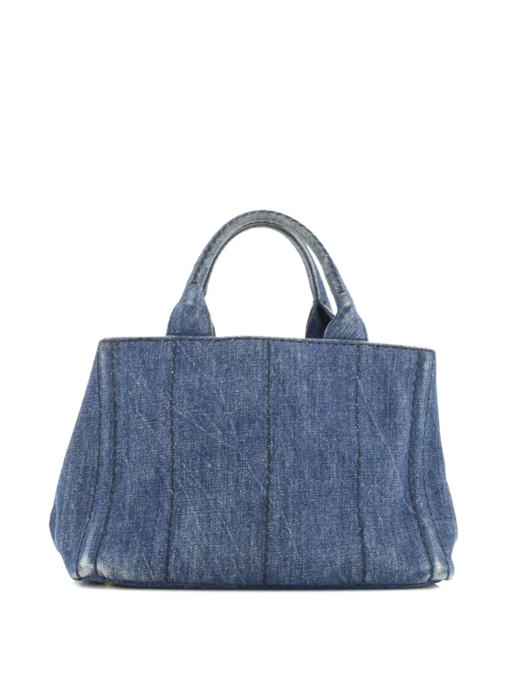 Pre-owned Prada Canapa Convertible Denim Mini Tote Bag In Blue