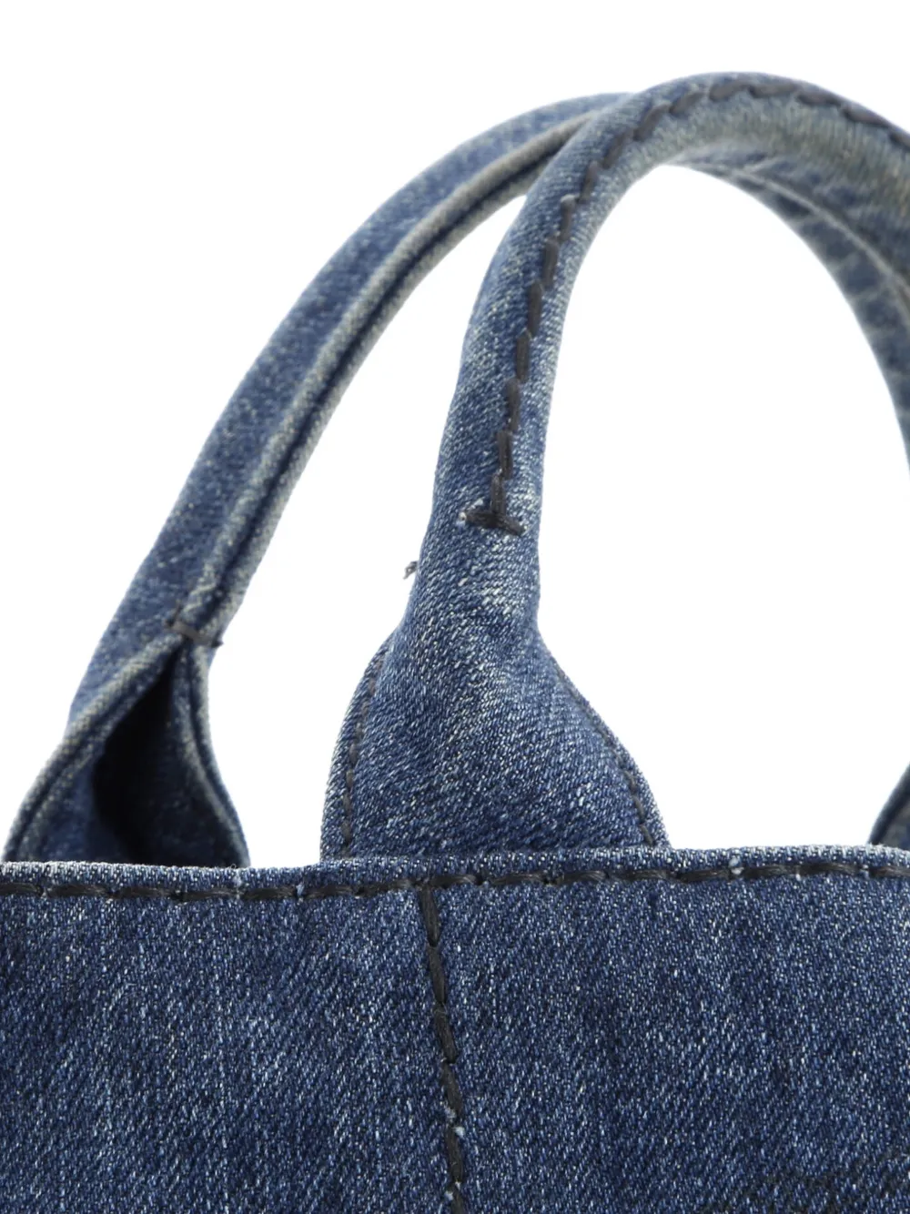 Pre-owned Prada Canapa Convertible Denim Mini Tote Bag In Blue