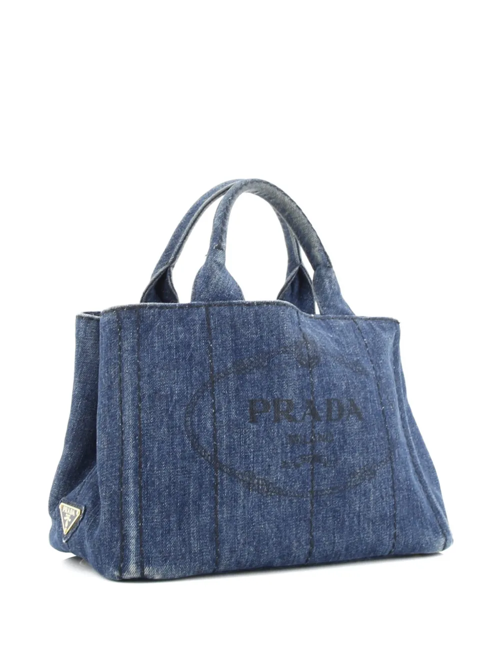 Pre-owned Prada Canapa Convertible Denim Mini Tote Bag In Blue