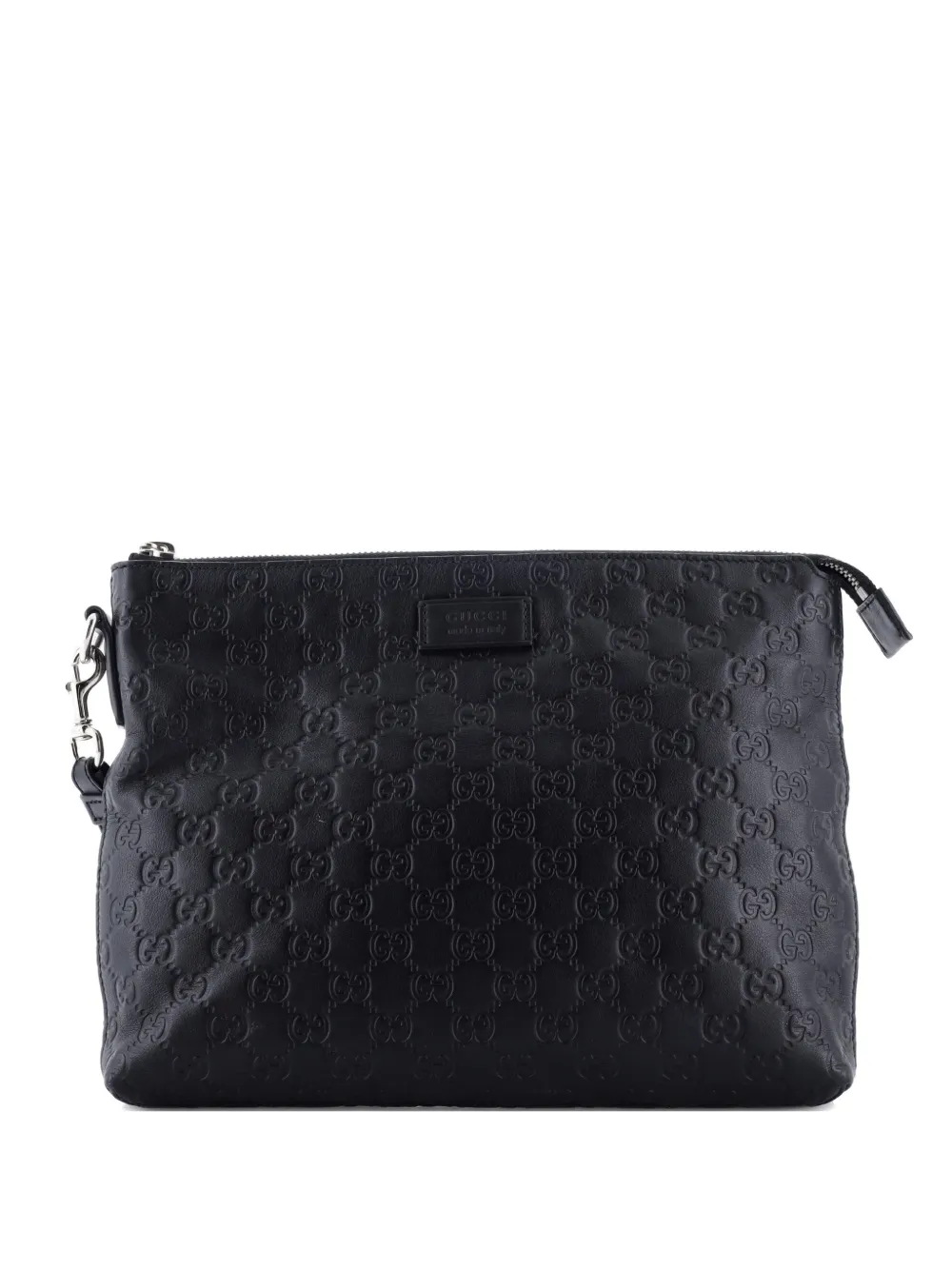 Pre-owned Gucci Signature Soft Wristlet Ssima Leather Clutch Bag In Black