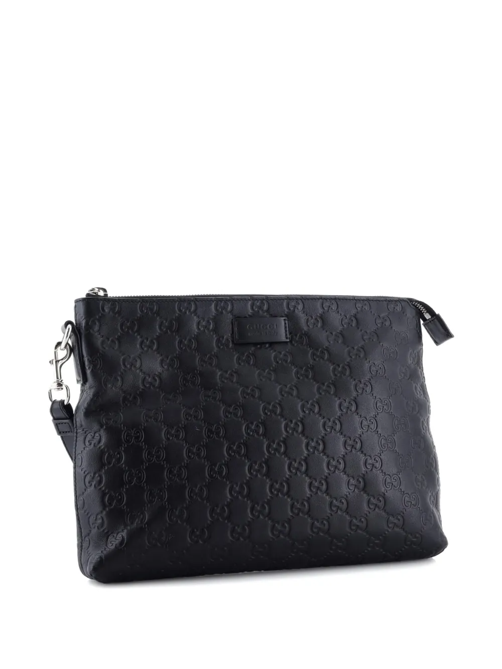 Pre-owned Gucci Signature Soft Wristlet Ssima Leather Clutch Bag In Black