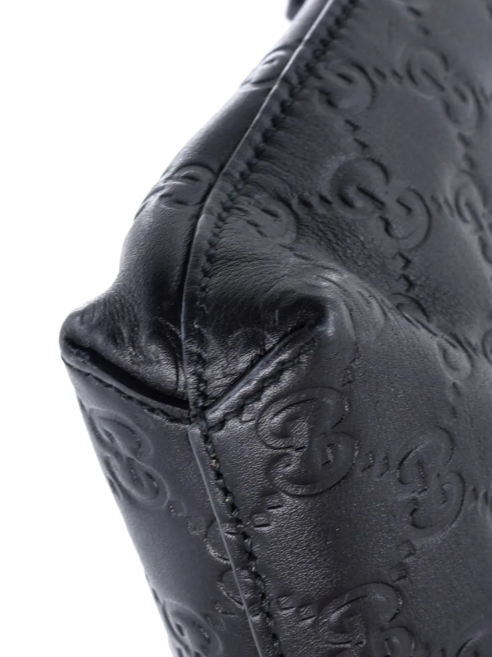 Pre-owned Gucci Signature Soft Wristlet Ssima Leather Clutch Bag In Black