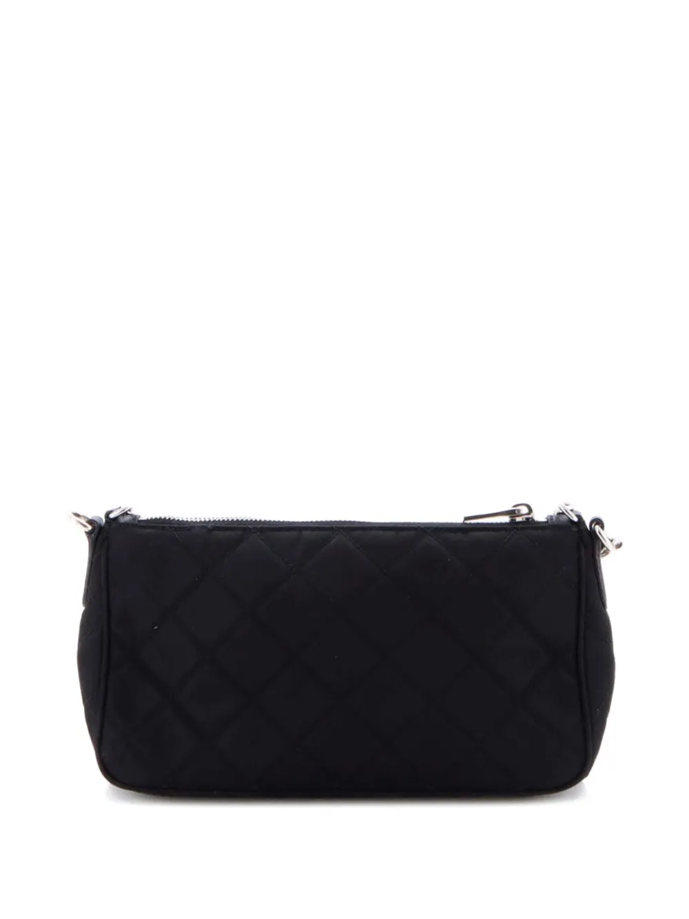 Pre-owned Prada Chain Zip Shoulder Bag Quilted Tessuto Small Crossbody Bag In Black