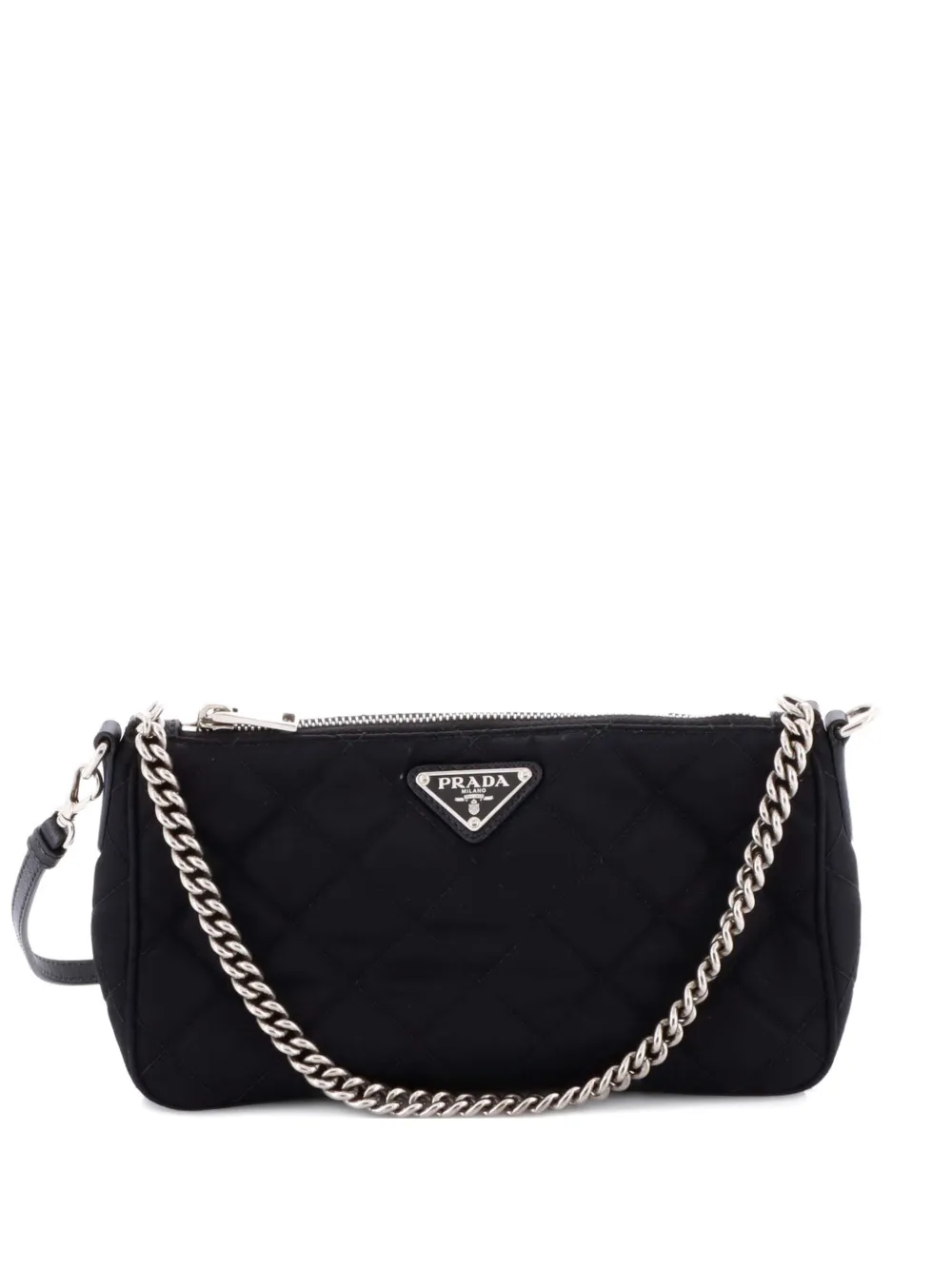 Prada Pre-Owned Chain Zip Shoulder Bag Quilted Tessuto Small crossbody bag - Nero
