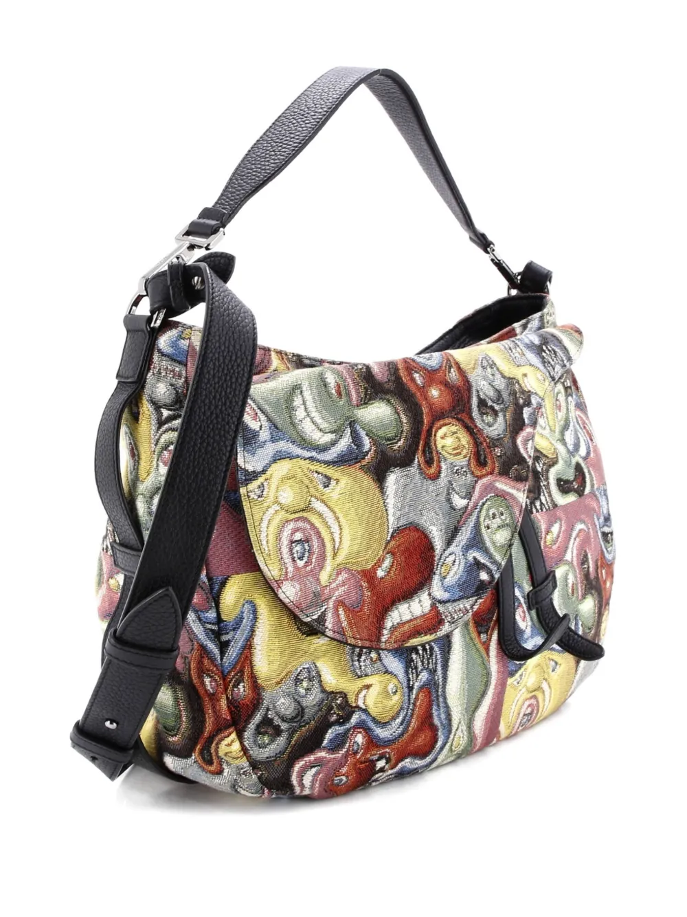 DIOR Pre-owned Kenny Scharf Saddle Soft Bag Jacquard Printed Canvas Crossbody Bag In Multi