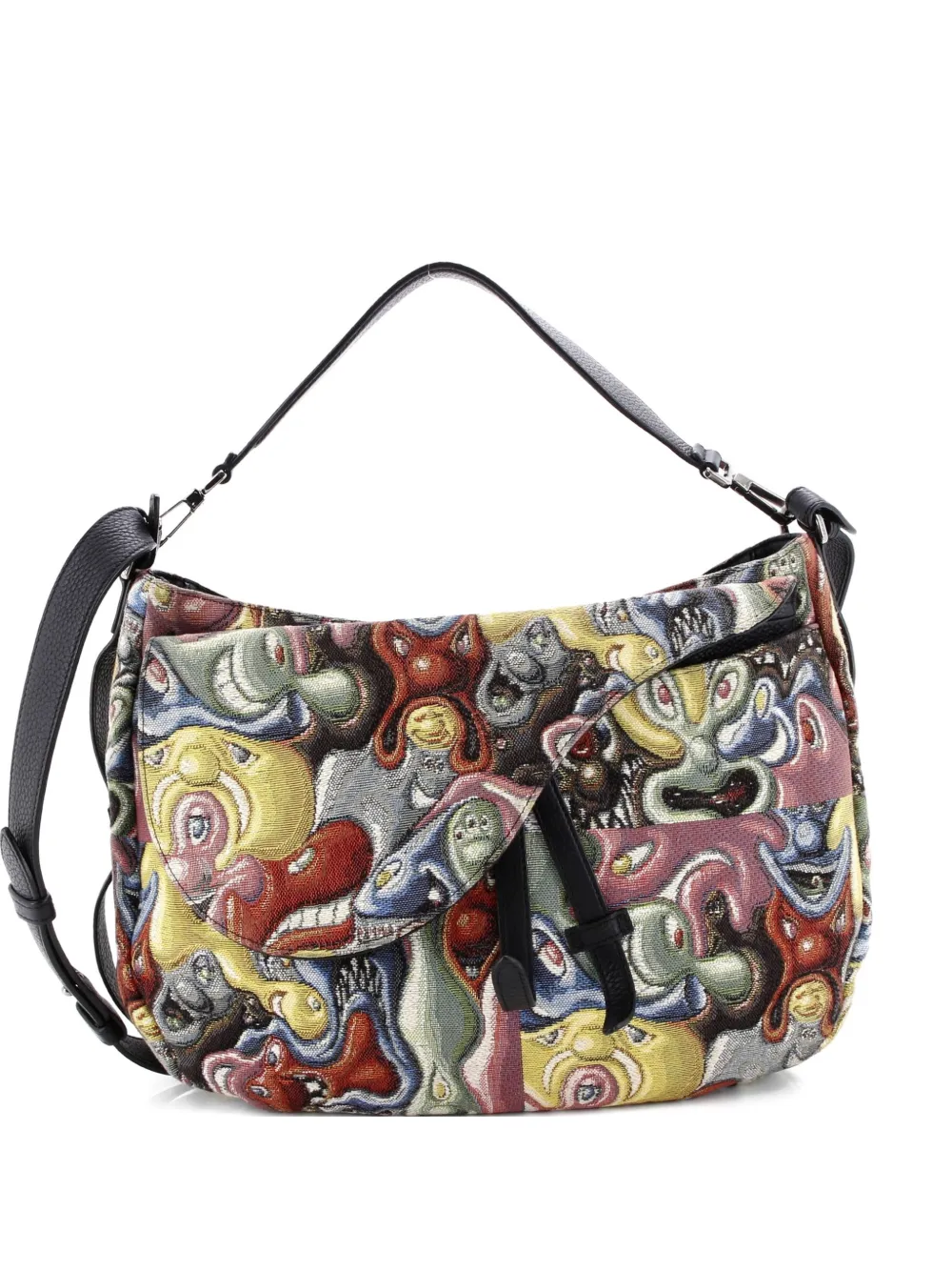 Pre-owned Dior Kenny Scharf Saddle Soft Bag Jacquard Printed Canvas Crossbody Bag In Multi