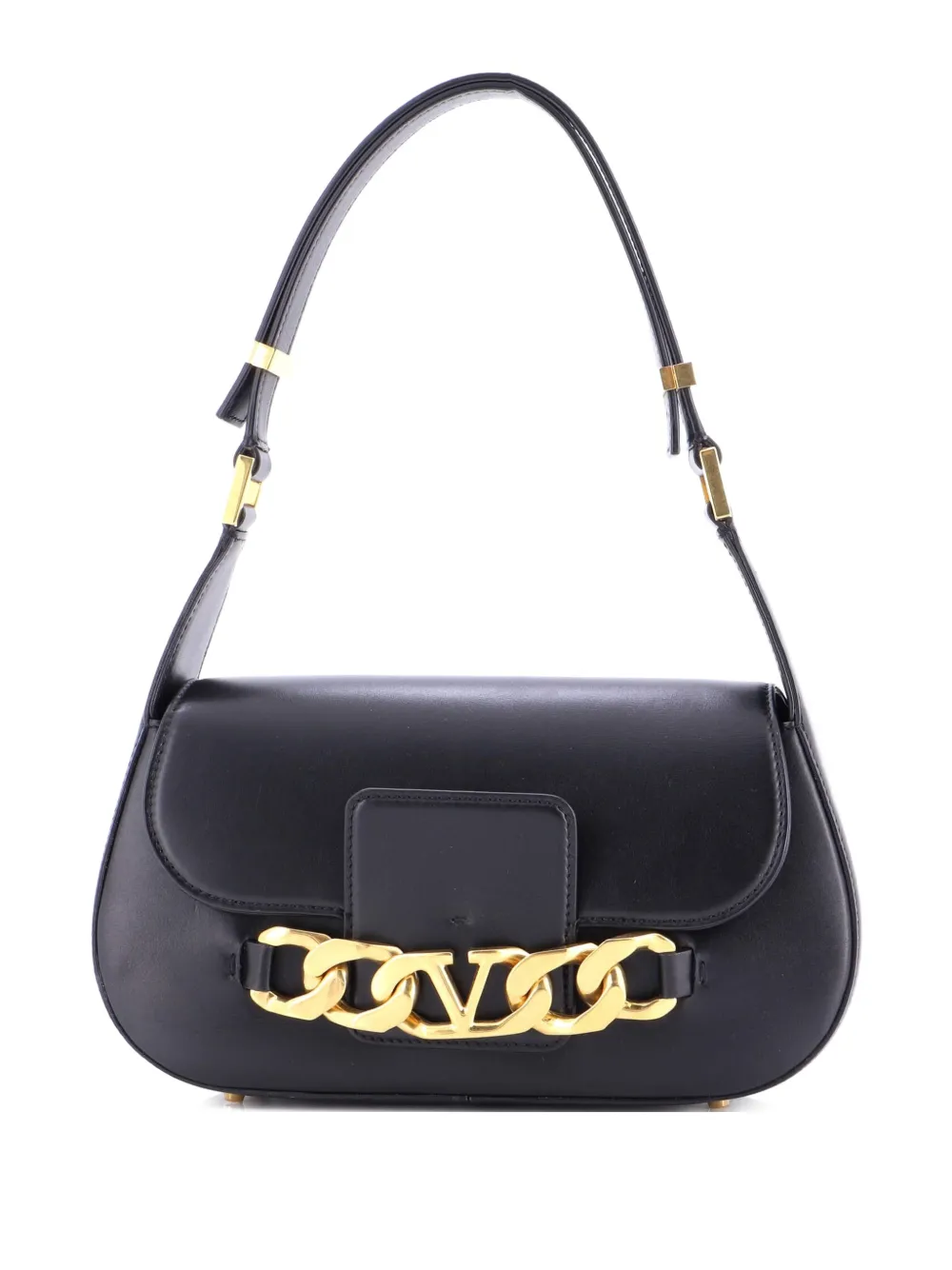 Valentino Garavani Pre-Owned VLogo Chain Flap Shoulder Bag Leather Medium hobo bag - Nero