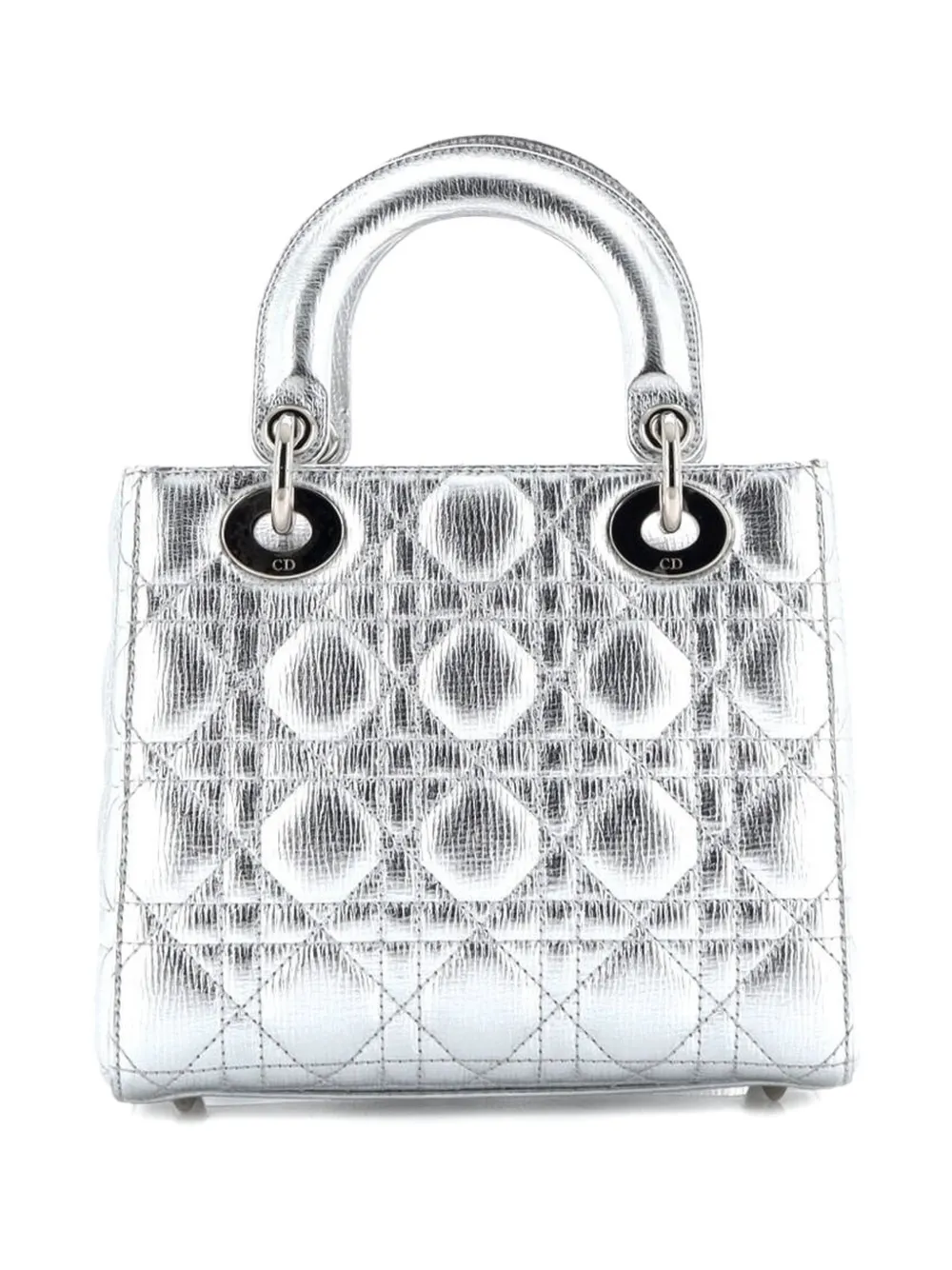 Pre-owned Dior My Lady  Bag Cannage Quilted Leather Satchel In Silver