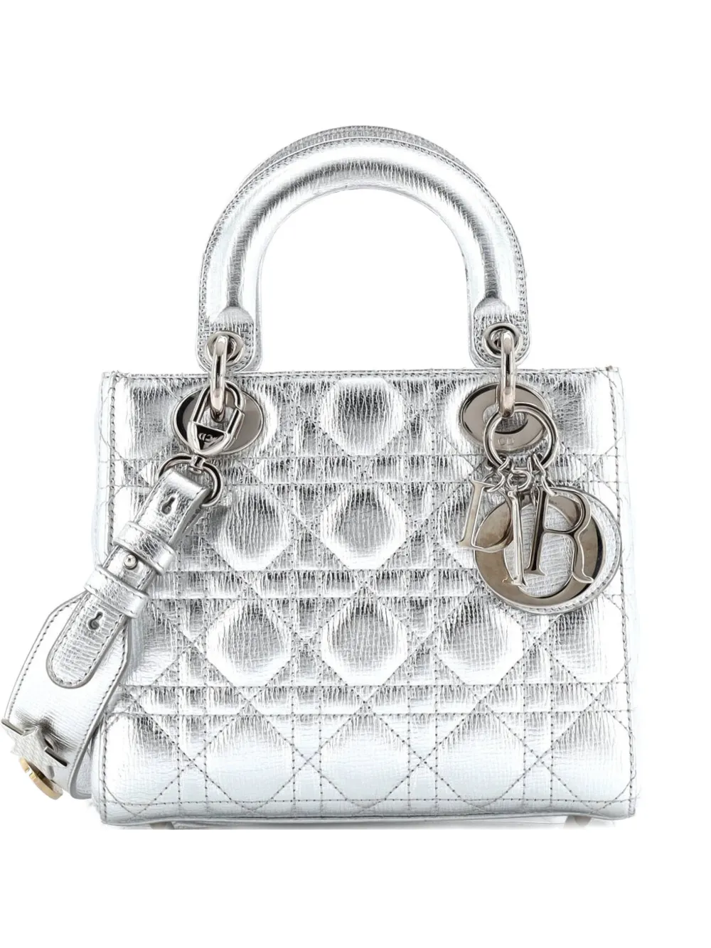 Pre-owned Dior My Lady  Bag Cannage Quilted Leather Satchel In Silver